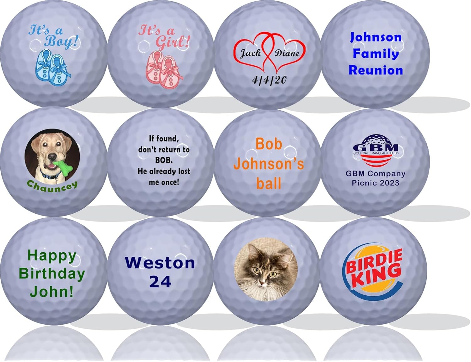Custom Golf Balls – 1 Dozen Personalized White Golf Balls with Logo, Photo, or Text Gift for Golfers!