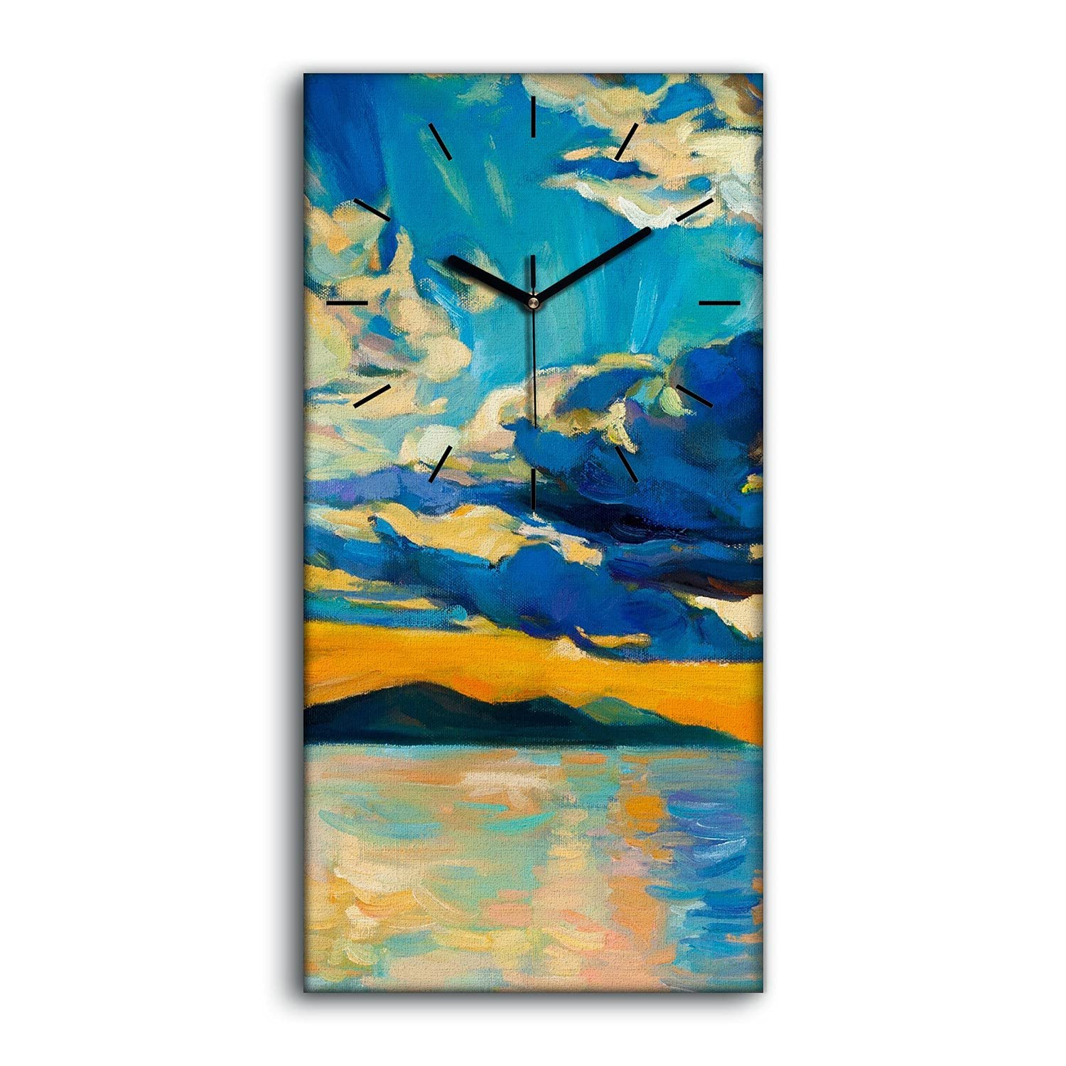 Horloge sur Toile 30x60cm Sunset de Montagnes de Mer sans Tic-Tac