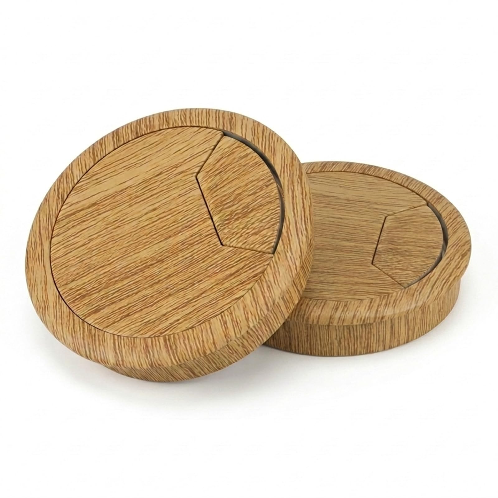 2 PCS Desk Cable Grommet Hole Cover – 60mm Yellow Wood Grain Round Cable Grommet – Decorative Desktop Wire Management for Computer Desks and Office Tables – ABS Plastic Cable Hole Covers