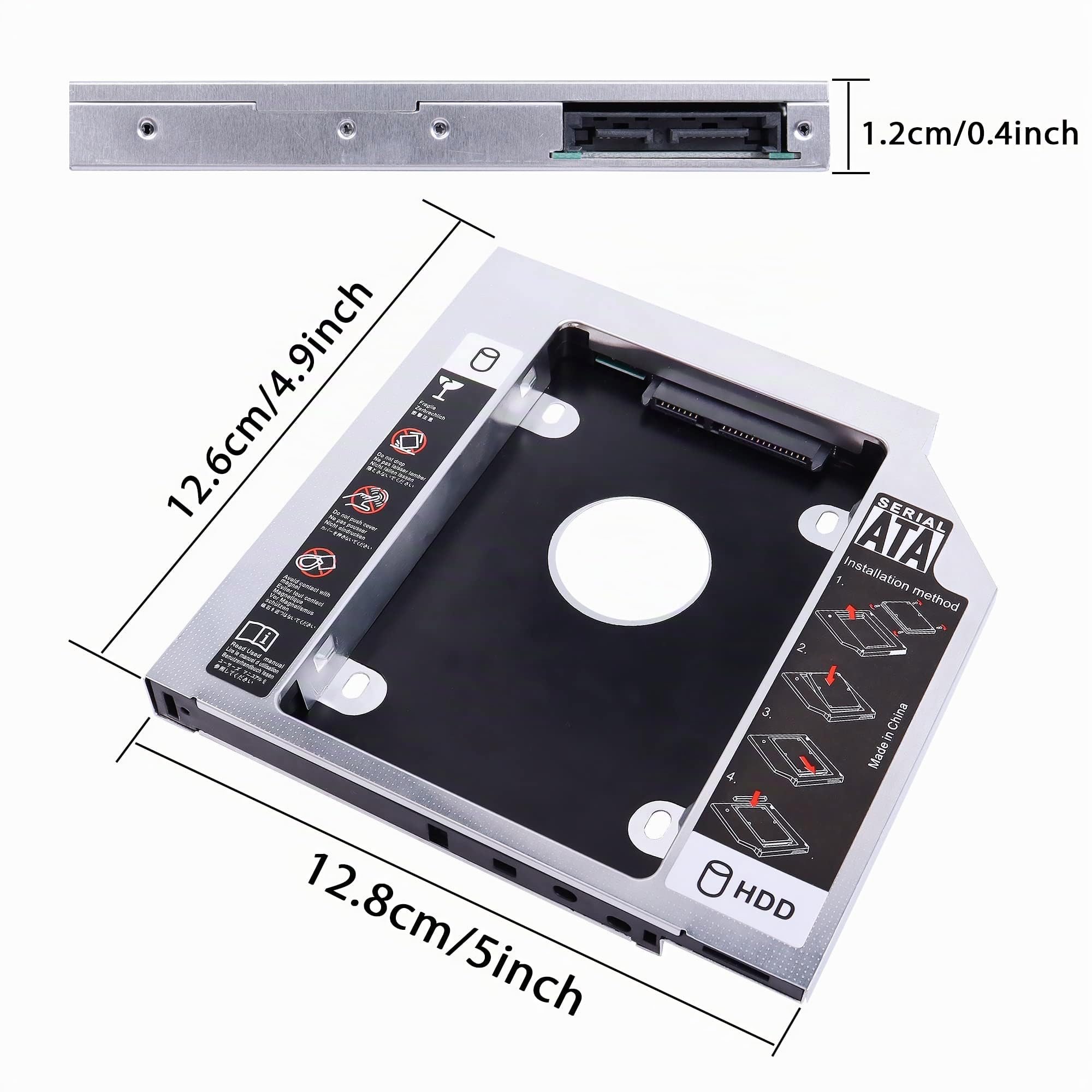 YAODHAOD SATA 2nd SSD HDD Hard Disk Caddy Tray Universale 12,7 mm 2,5 '' SSD HDD Hard Drive Enclosure SATA-III Laptop Hard Disk Holder per CD/Dvd-Rom Ottico SuperDrive Tray Drive Slot (Alluminio)