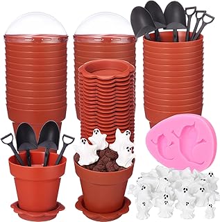 Maxdot 24 Pack Halloween Party Supplies Dessert Cups With Lids and Spoons Pumkin Ghost Eyeball Tombstone Witch Hat Figures...