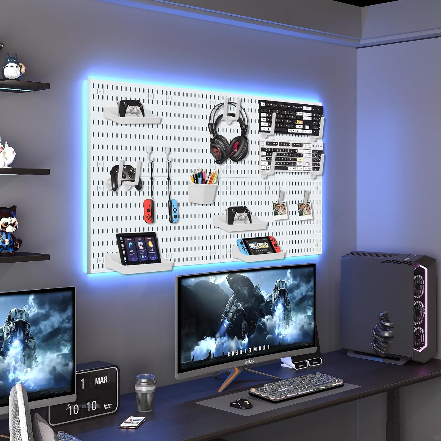 white pegboard wall organizer - skadis peg board panels for desk and wall control - durable pegboard （White, 22″×22″）