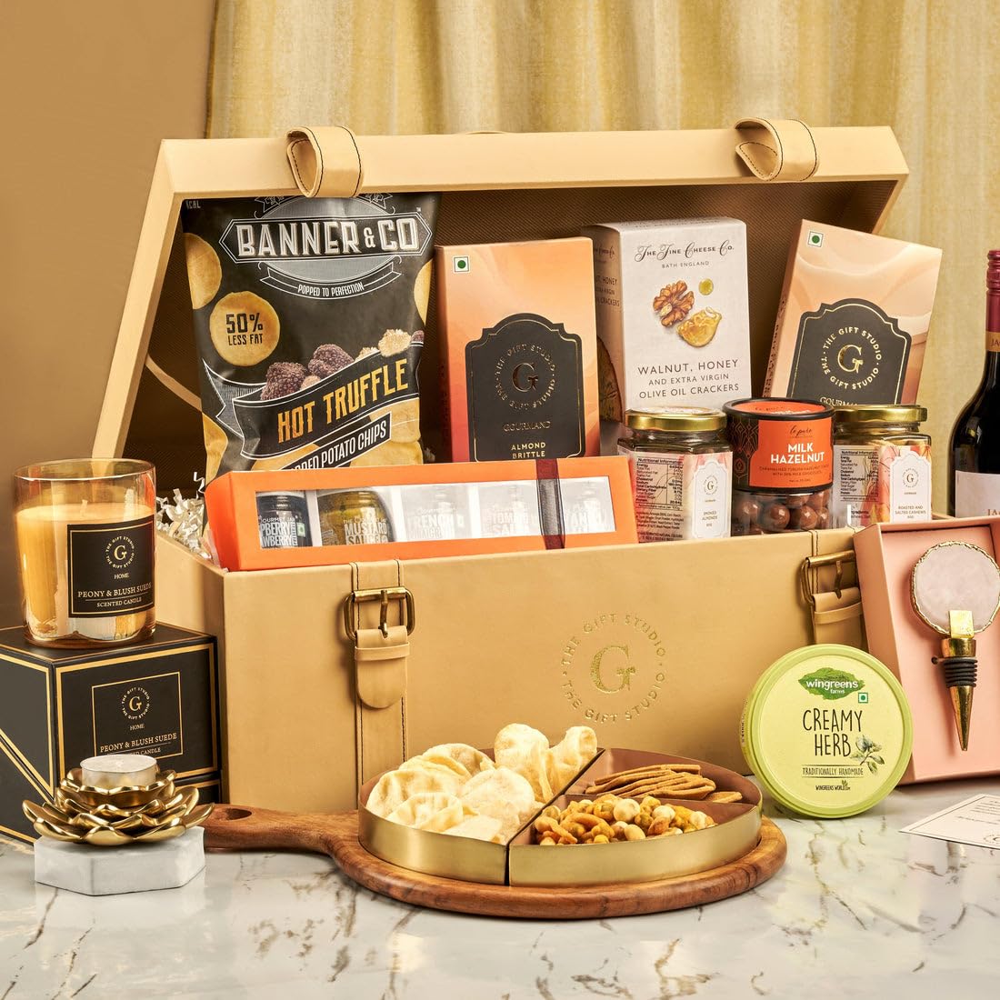 The Gift Studio.Com Exquisite Treasures Luxury Diwali Gift Hamper – Leather Briefcase with Gourmet Chocolates, Nuts, Wine, Cheeseboard, Candle & Home Accents Perfect Corporate & Special Occasion Gift-image-19
