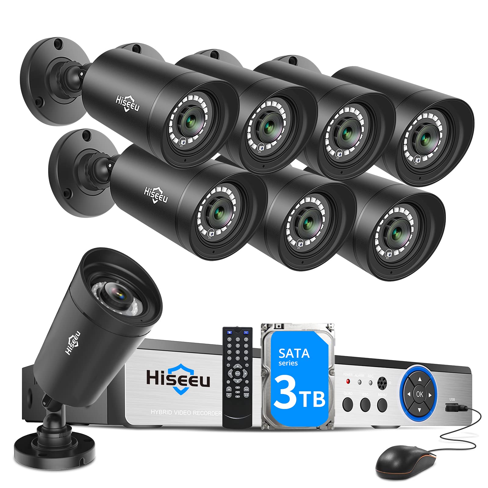 【3TB HDD】 Hiseeu 5MP 8Channel Security Camera System,8Pcs 5MP Super HD Wired Outdoor Cameras with Night Vision, Home Surve...