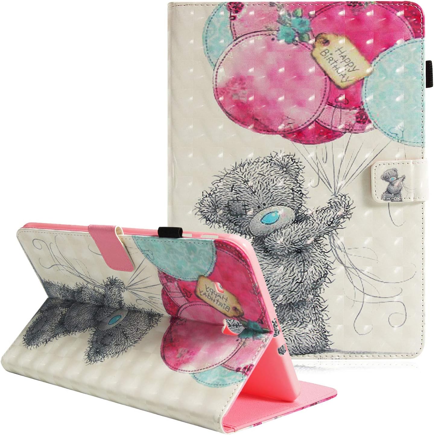 Dteck Samsung Galaxy Tab E 9.6" T560 Tablet Case, 3D Bling PU Leather Shockproof Bumper Flip Stand Cover with Card Slots for Samsung Galaxy Tab E 9.6 inch SM-T560/ SM-T561, Gray Bear