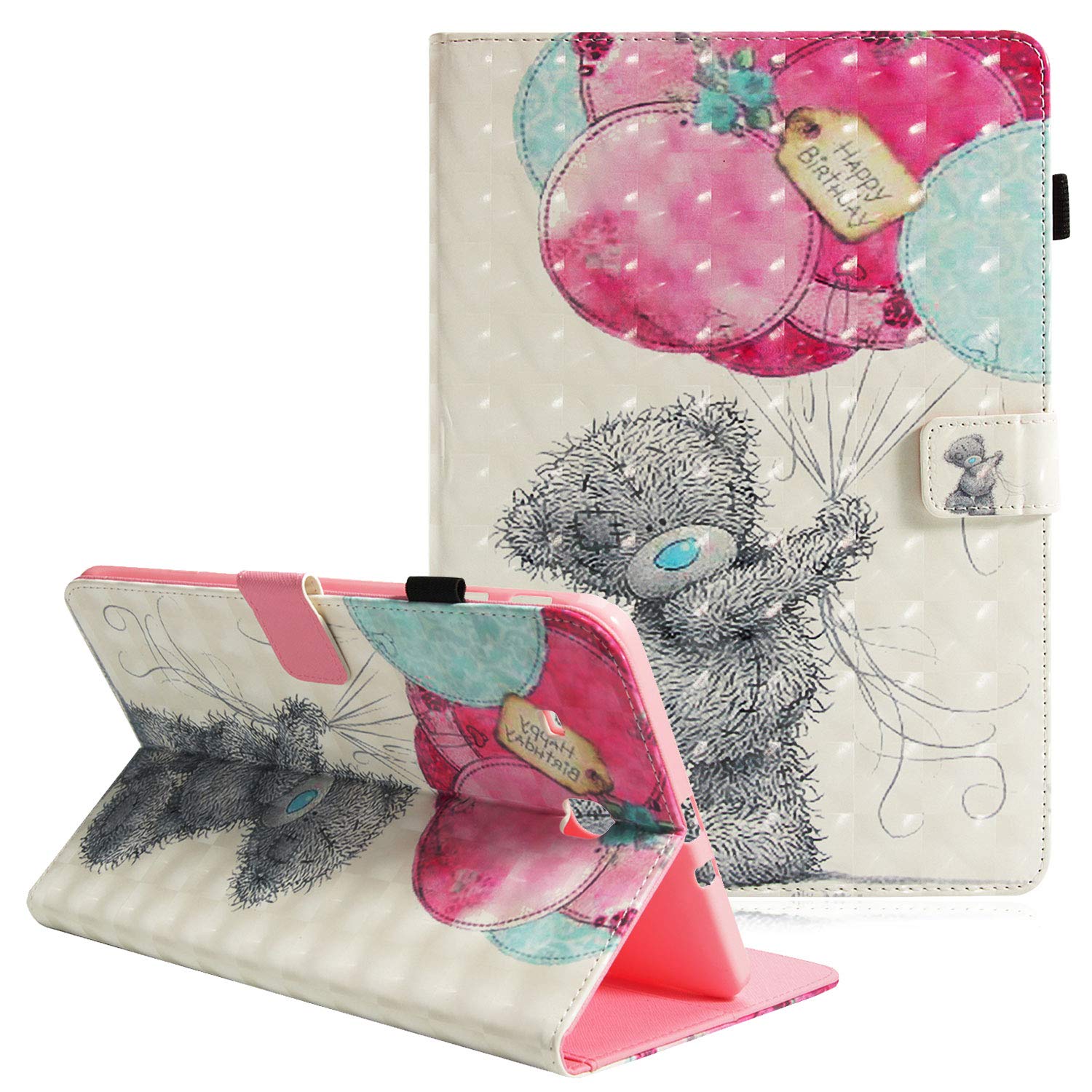 Dteck Samsung Galaxy Tab E 9.6" T560 Tablet Case, 3D Bling PU Leather Shockproof Bumper Flip Stand Cover with Card Slots for Samsung Galaxy Tab E 9.6 inch SM-T560/ SM-T561, Gray Bear