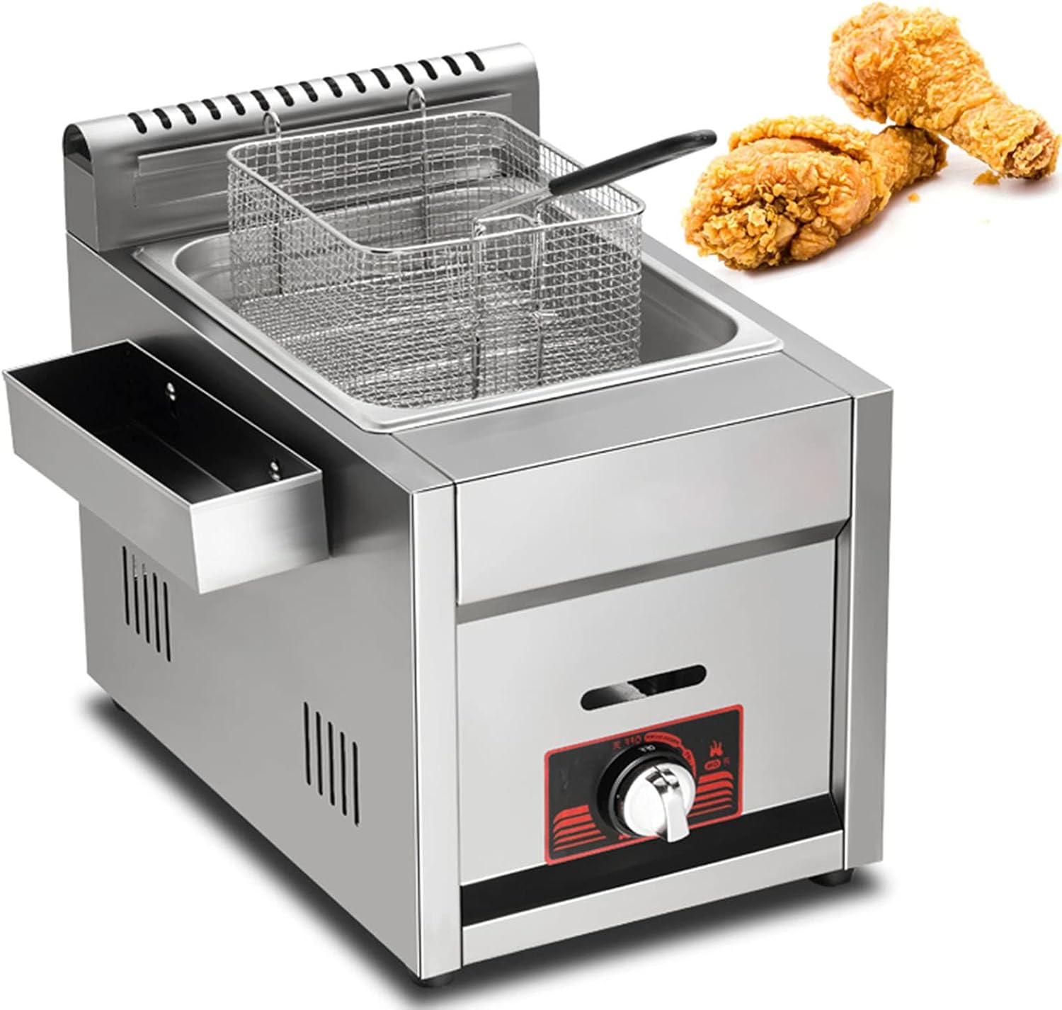 Stainless Steel Gas Fryer Commercial French Fries Machine Lgp Fryer with Baskets and Lids Stainless Steel Lpg Fryer Freestanding Adjustable Firepower for Chips Donuts Fish,Gas11L