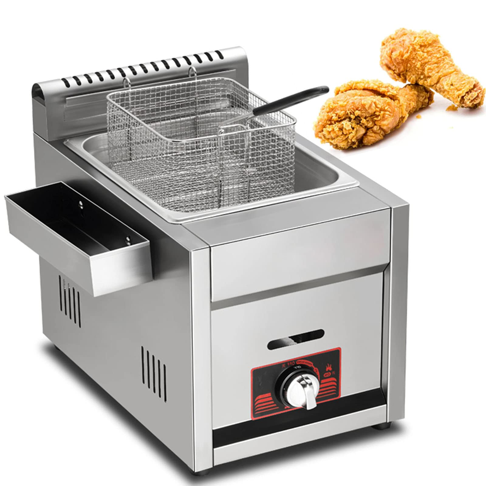 IUokLU Gas Fryer Stainless Steel Gas Fryer Commercial French Fries Machine LGP Fryer with Baskets and Lids Stainless Steel LPG Fryer Freestanding Adjustable Firepower for Chips,Lgp 11L