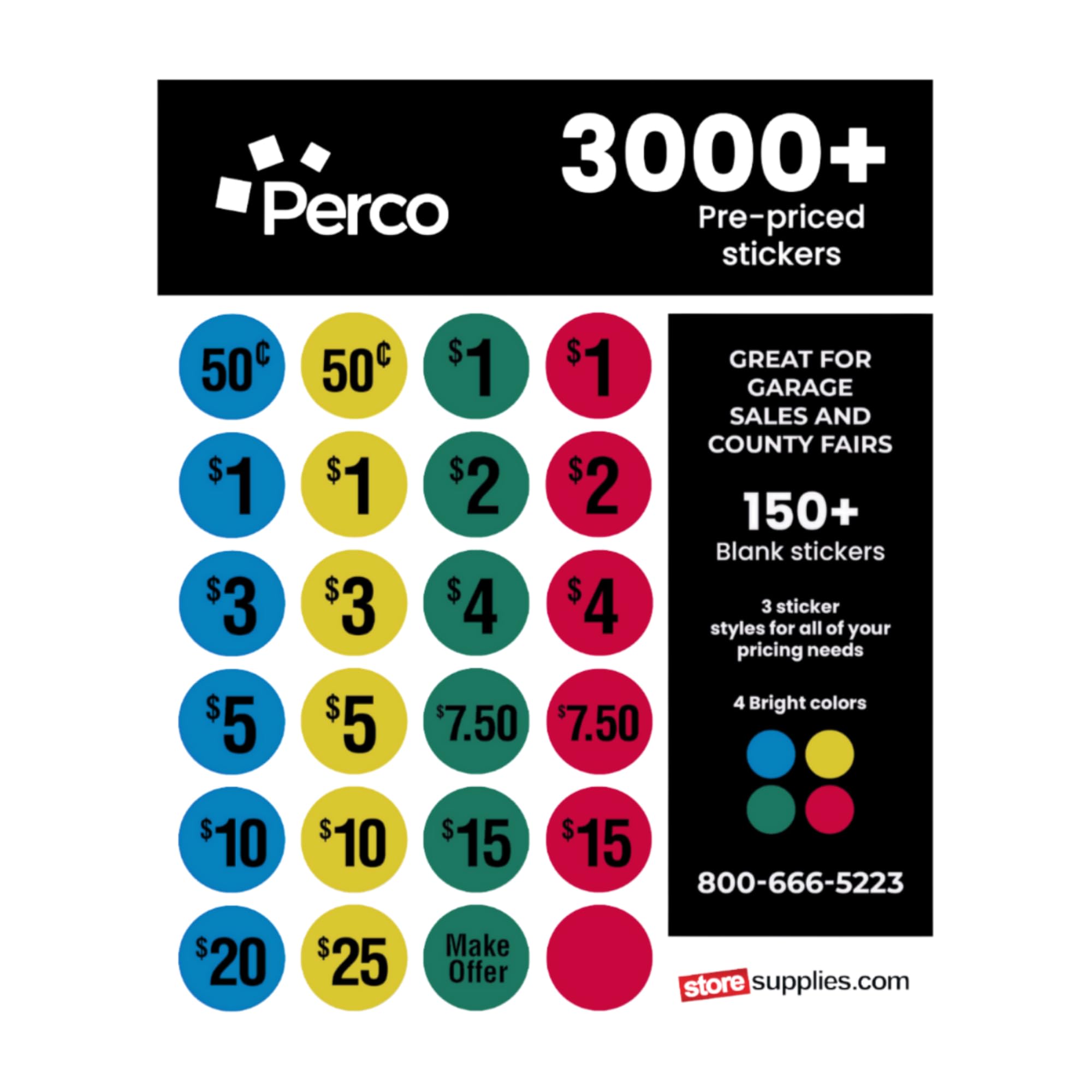 Perco Etiquetas de venta de garaje - 70 hojas, 3,000 pegatinas de precios