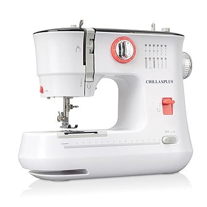 CHILLAXPLUS Sewing Machine For Home Tailoring With 12 Stitch Patterns,Stitching Machine For Home With Zig Zag,Pico,Reverse Stitch&Metal Frame,Electric Sewing Machine With Pico Presser Foot,White