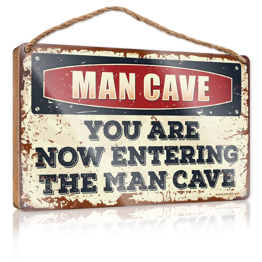 FZFN Hanging Decor Porch Caution! You Are Now Entering The Man Cave Wooden Sign Our Home Signs For Home Decor Wood Bathroom Decor(15X28CM)