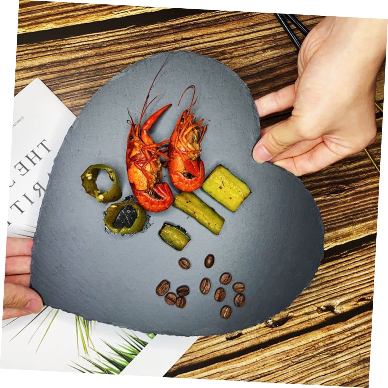 Cabilock 2piezas Platos Para Carne De Pizarra Natural Corazón Para Servir y Guardar Diseño Único