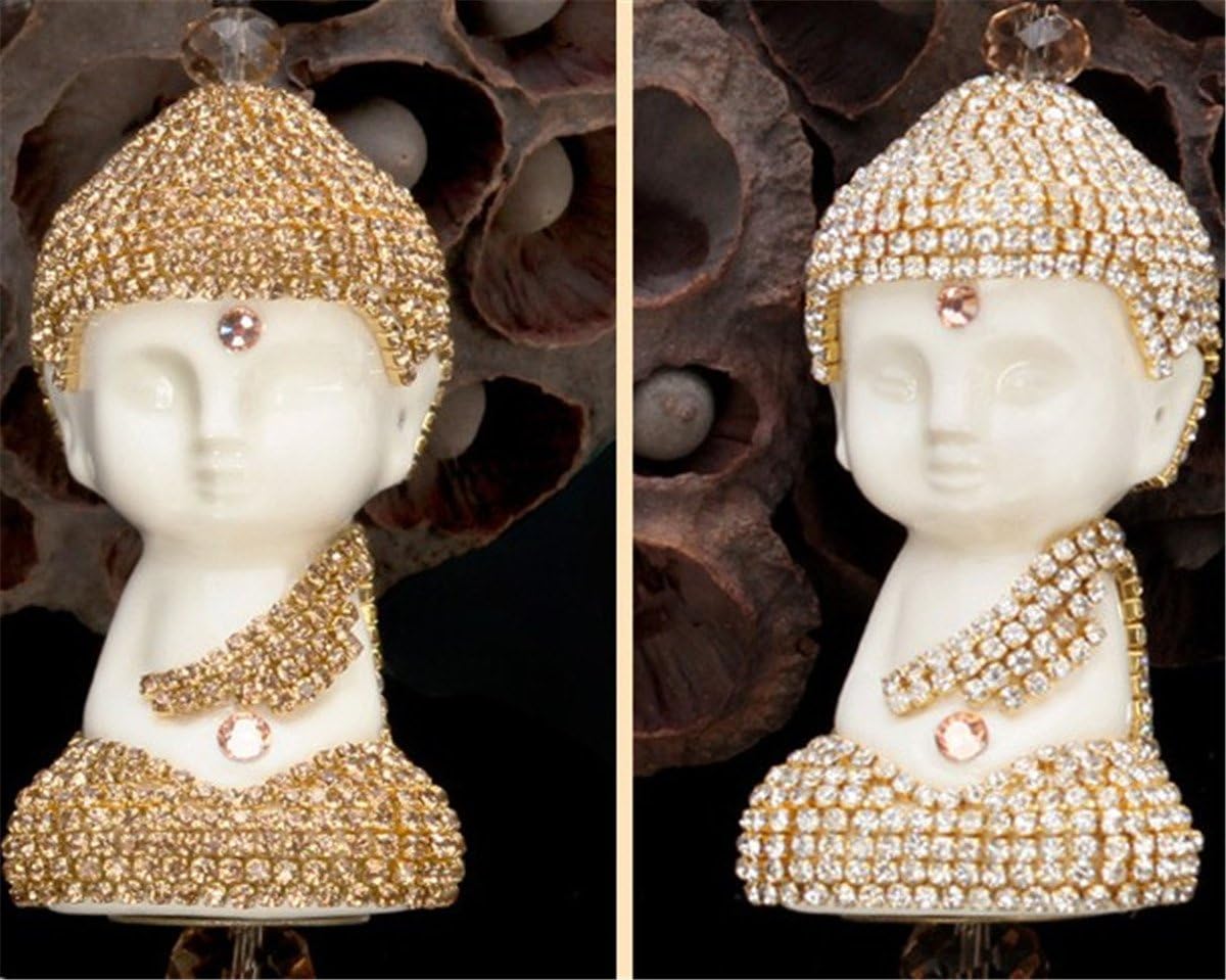 Tathagata Buddha Car Pendant White Porcelain Decor Lucky Safety Hanging Ornament Gift Rear View Mirror Accessories Auto Interior Dangle (Gold)
