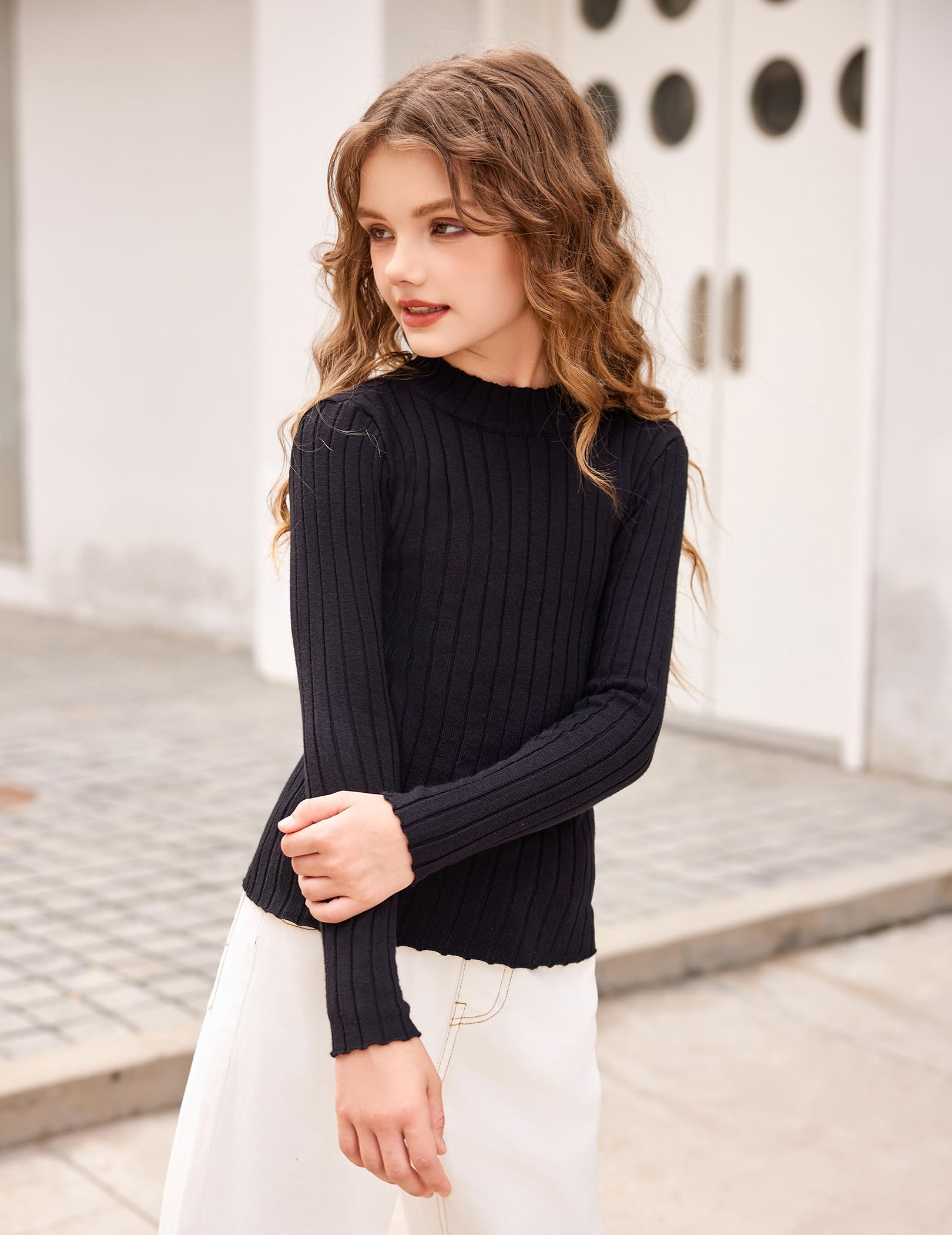 Arshiner Mädchen Langarmshirt Halber Rollkragenpullover Kinder Freizeit Pullover Langarm Oberteile Mode Strickpullover Herbst Winter Elegant Shirt 5-13 Jahre
