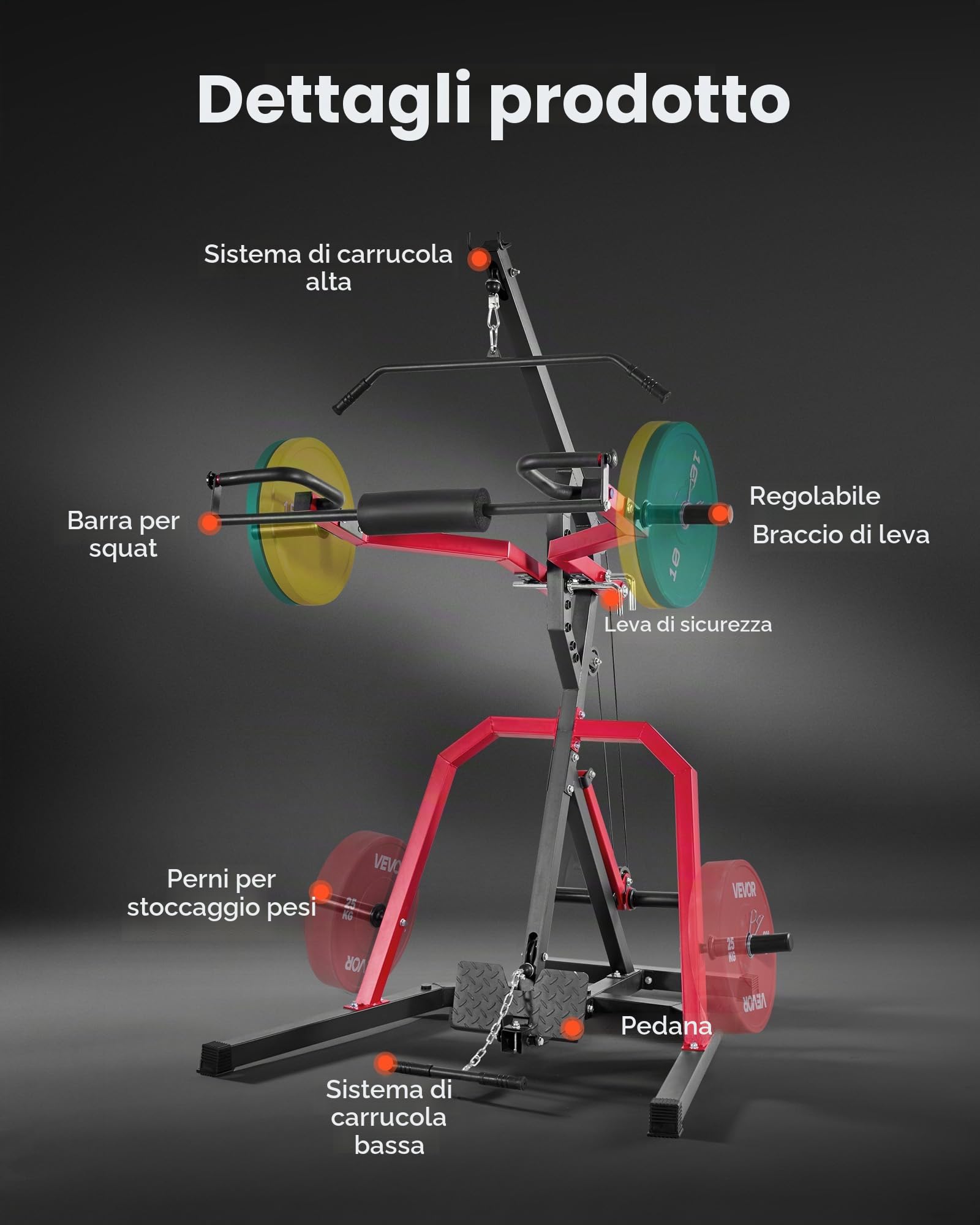VEVOR Attrezzatura per il Fitness Domestico Corner Leverage Gym con Sistema LAT Low Row con Rapporto 2:1, Attrezzatura per l'Allenamento della Forza, per Allenamento Regolabile per Tutto il Corpo