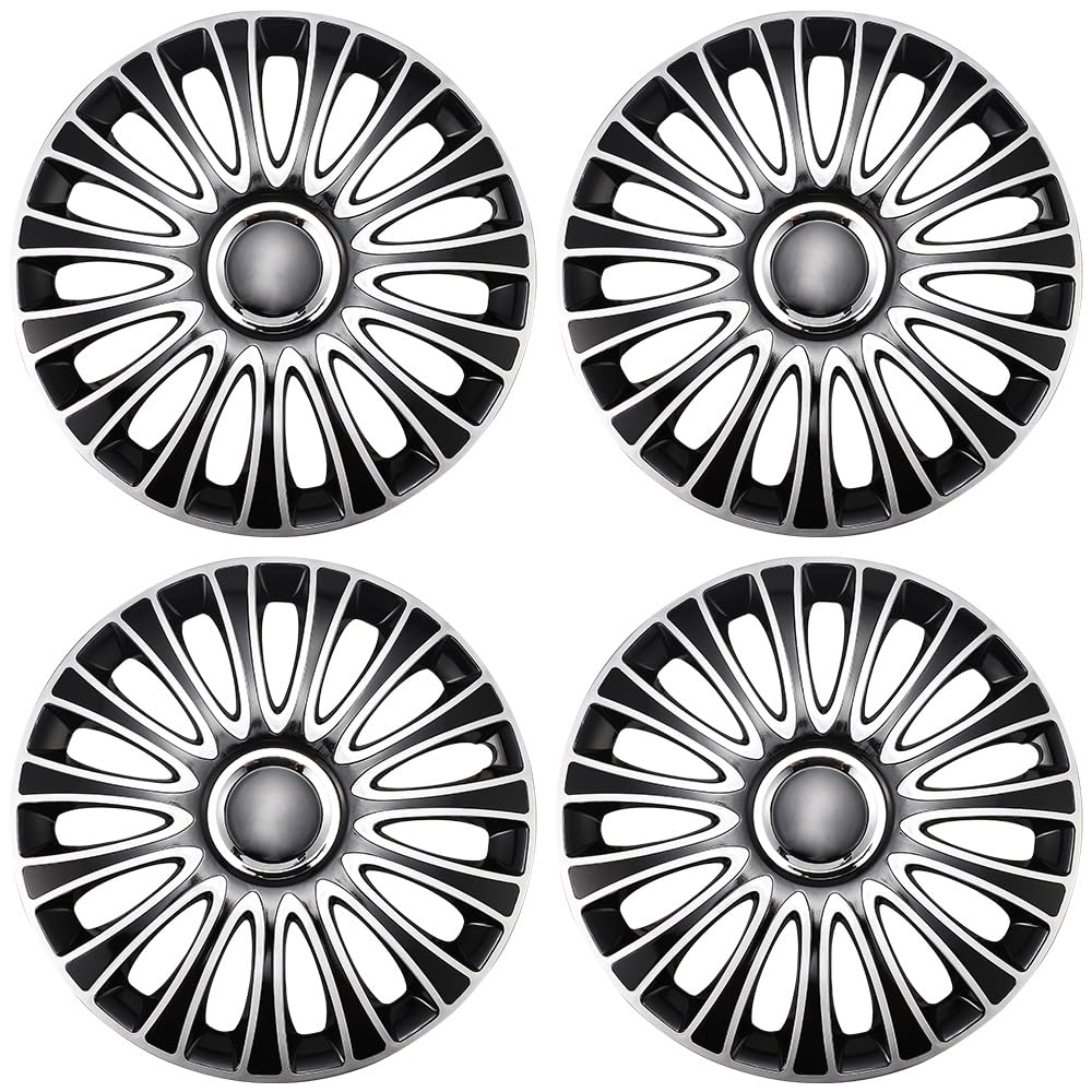 Silver Black Hubcap Wheel Cover Replacement Kit 14" Hub Caps Wheel Rim Cover Car Exterior Accessories Pack of 4, 14 Inches