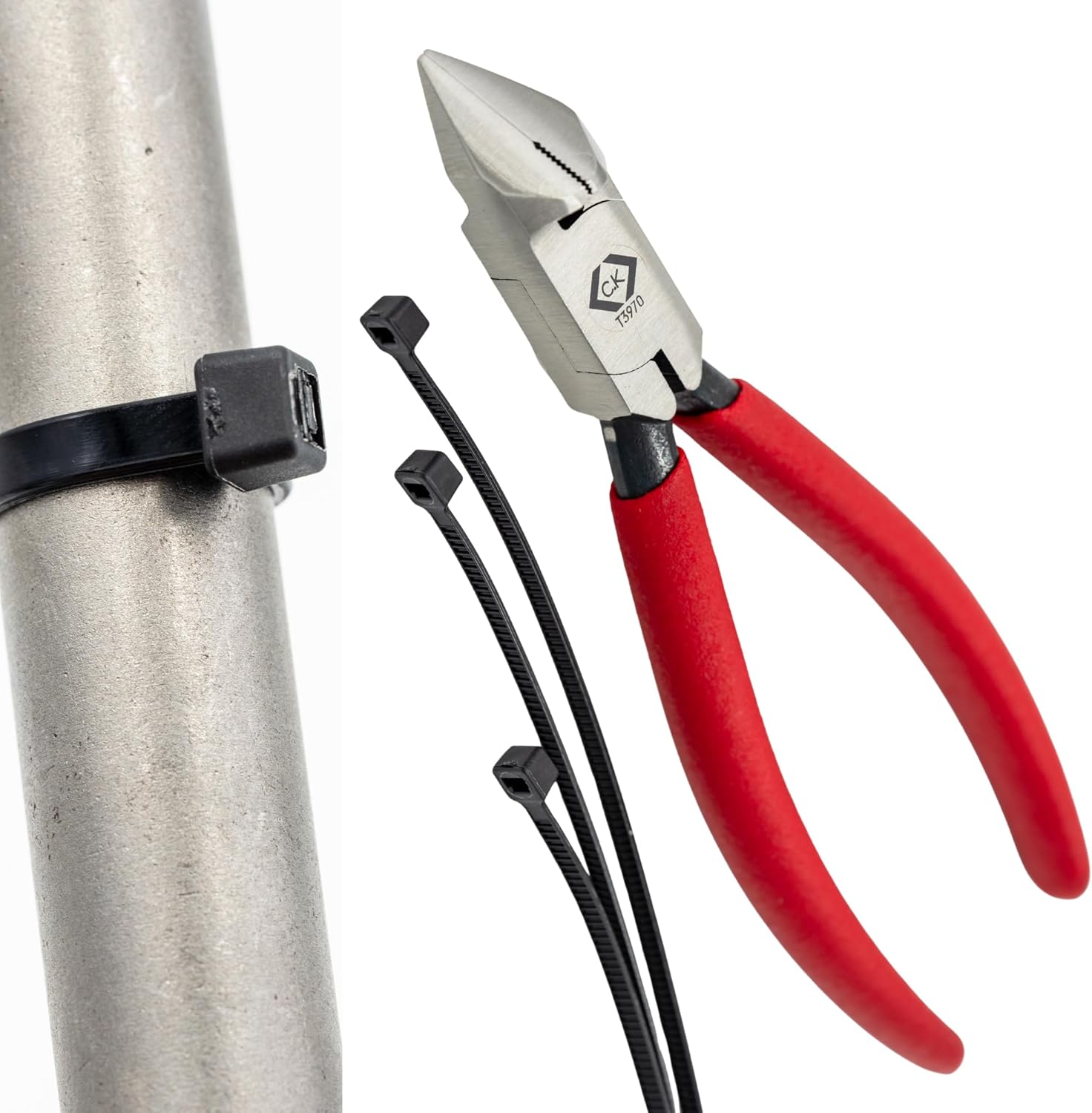 C.K Tools Cable Tie Installation Cutter, Tensioning & Flush Cut Pliers for Plastic Cable Ties, Patented Grip, Premium Japanese Steel, for Professional Electricians, Aerospace, Data Cabling, CK T3970