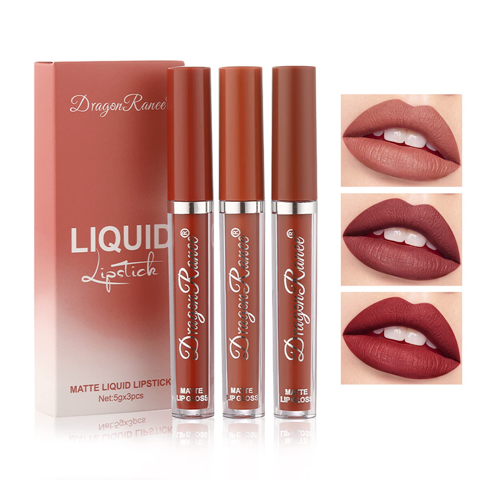 3 Colors Nude Matte Lipstick Set Velvet Nude Pink Liquid Lipstick Long Lasting Waterproof Non-Stick Cup Non-Fade Lip Gloss Lipstick for Women