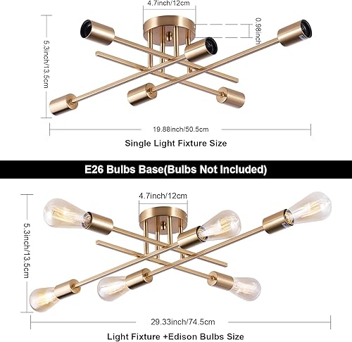 Miniatura 4 de Sputnik Candelabros, lámpara de techo moderna semiempotrada con base E26, lámparas industriales de mediados de siglo para cocina, granja,