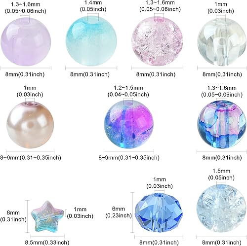 Miniatura 2 de Stiesy 200 unidscaja de 10 estilos de cuentas de vidrio kit de fabricación de joyas de color cielo estrellado 0.315 in cuentas redondas surtido para