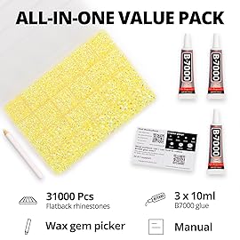 31000Pcs Yellow Resin Rhinestones for Bedazzling, Mixed Sizes 2-6mm Yellow Bedazzle Gem, Flatback Bedazzled Rhinestones Diamonds Jewels Crystals with Glue for Crafts Crafting Clothing and More