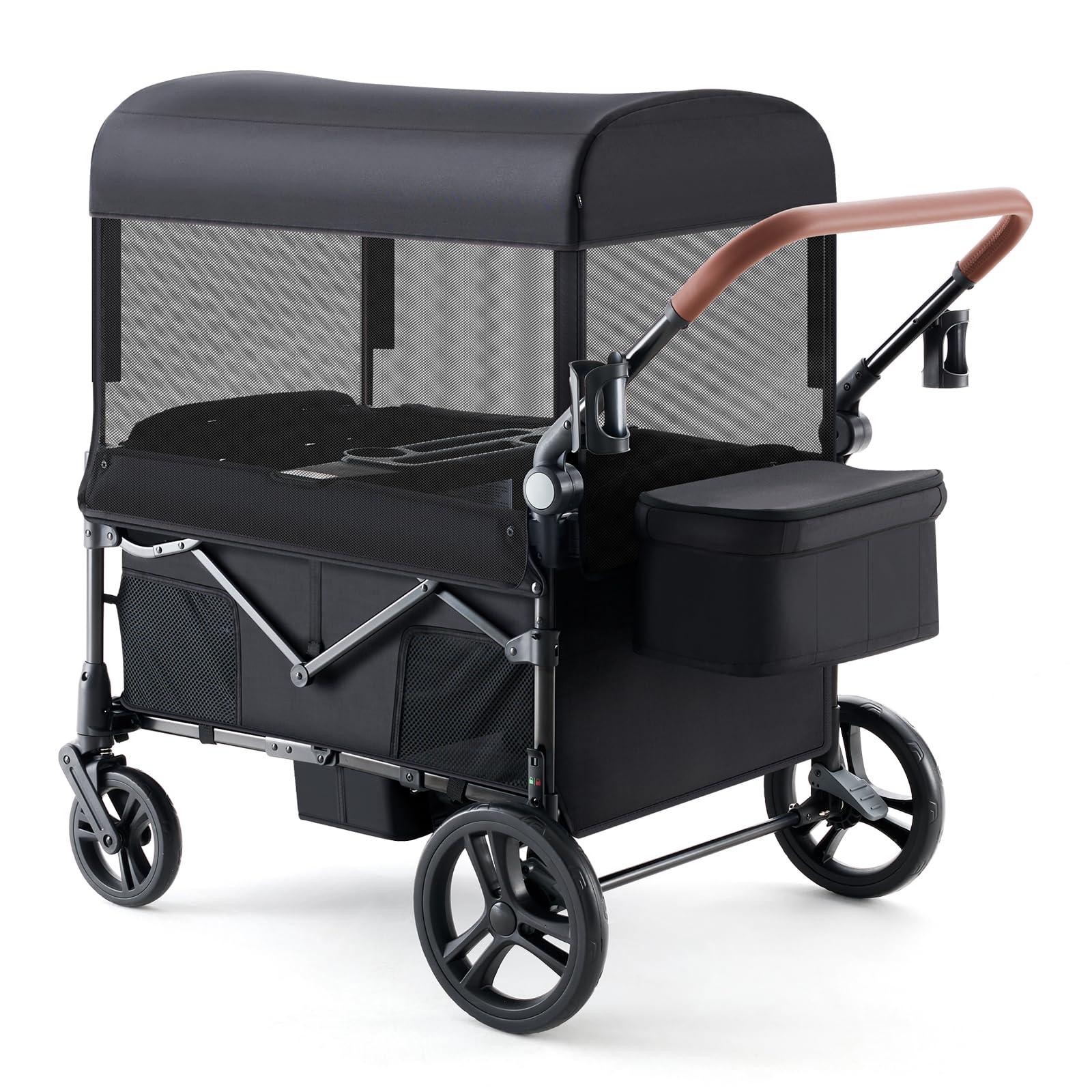 Harppa Wagon Stroller for 4 Kids, Foldable 4-Seater Stroller Wagon with Canopy & Snack Tray, All-Terrain 11" Wheels, 200bs Capacity,Perfect for Beach,