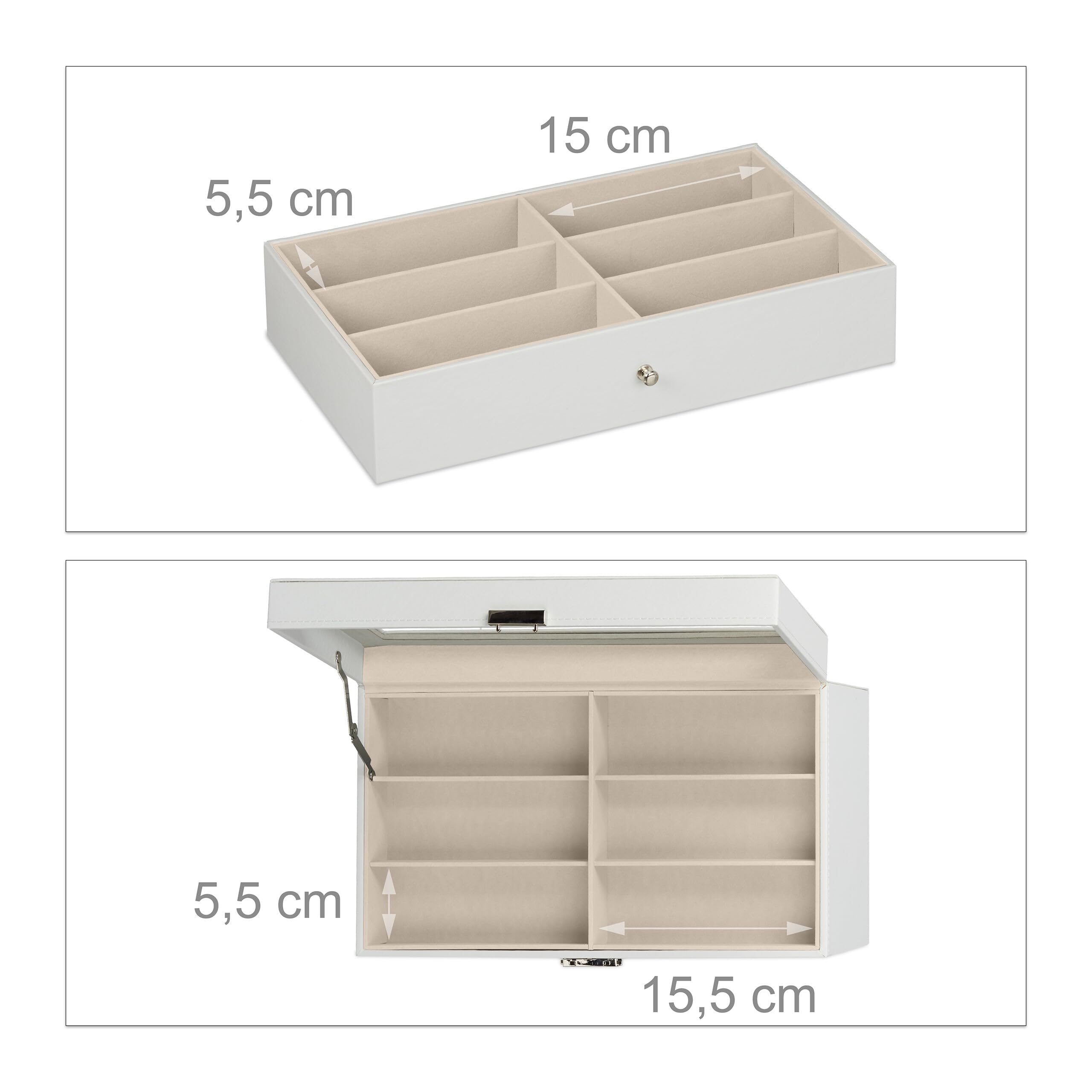 Relaxdays Porta Occhiali Multiplo, Scatola per 18 Paia, Espositore con Cassetti, HxLxP 22,5 x 33,5 x 19 cm, Bianco