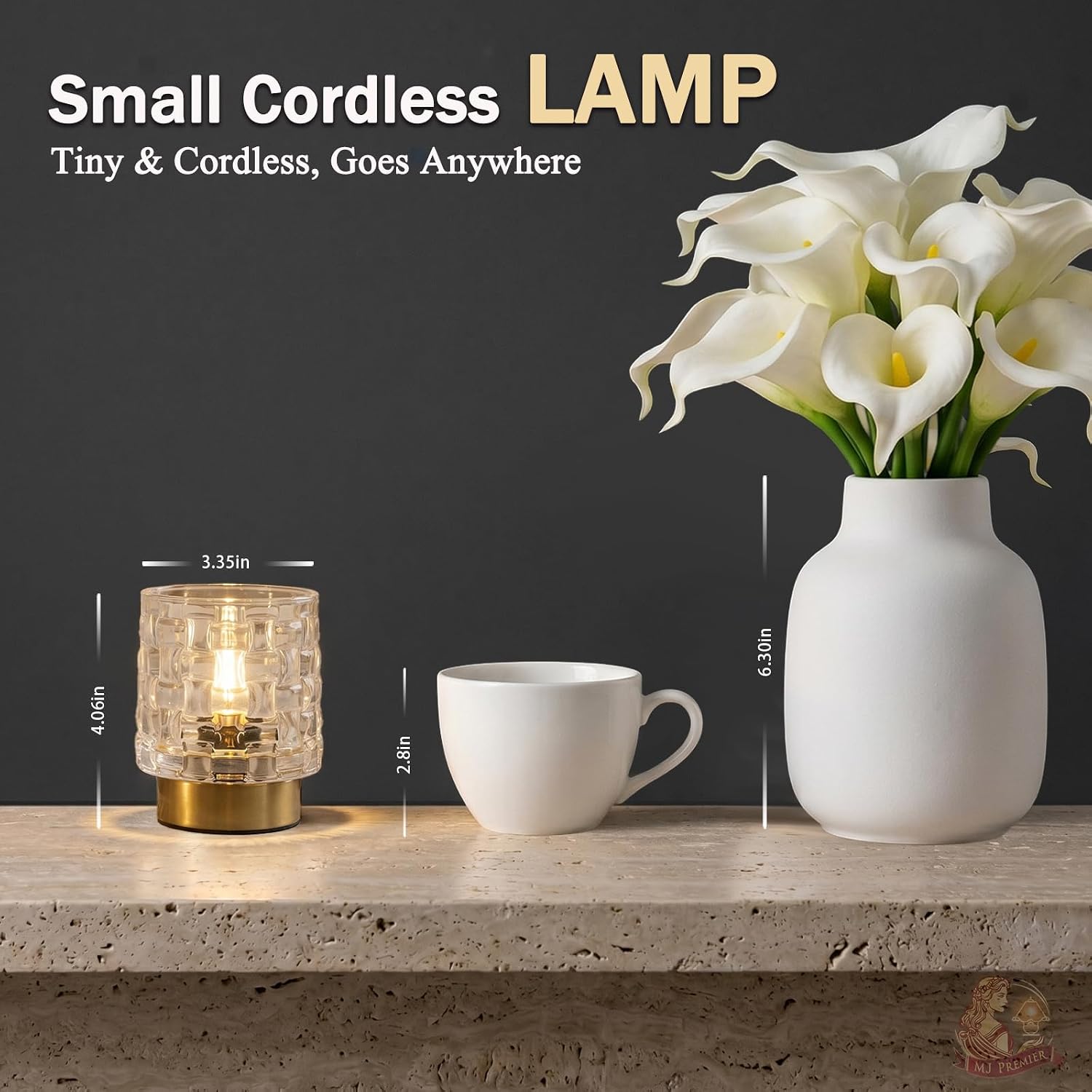 MJ PREMIER Battery Operated Lamp,Small Cordless Lamp with Timer, Clear-03 image 5