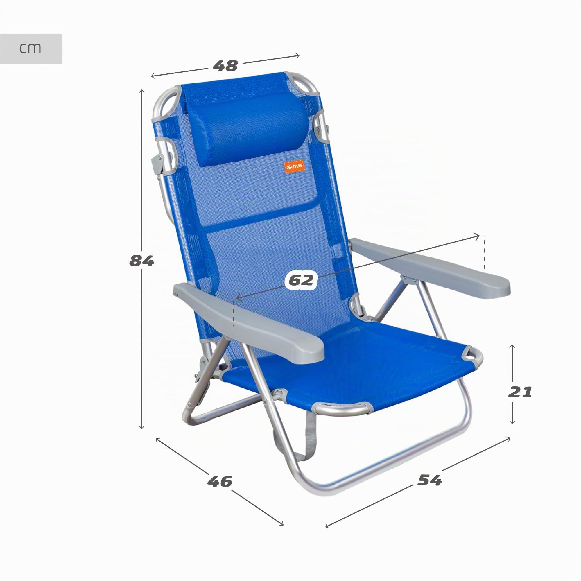 AKTIVE - Chaise Pliante, Multi-Position et en aluminium, Chaise de Plage Pliable, Mixte, 62608, Bleu Marine