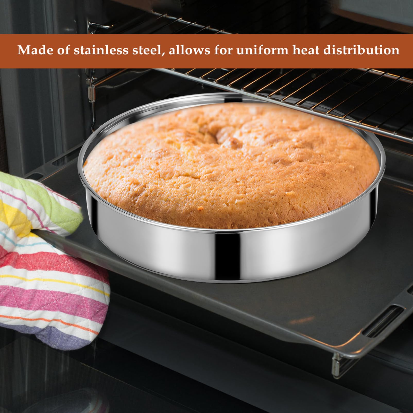 CLISPEED 9.8 Inch Round Cake Pan, 2pcs Stainless Steel Cake Baking Tins Dishwasher Safe for Pasta Plate Kitchen Baking Supplies