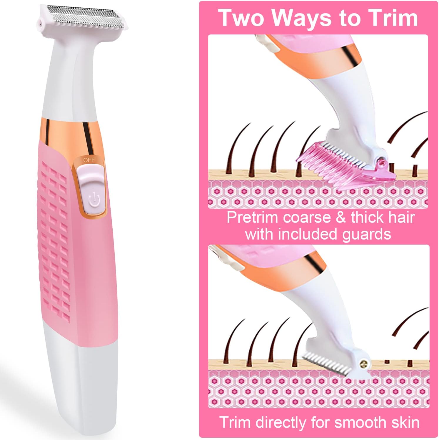 Rechargeable Wet or Dry Bikini Trimmer, Lady Clippers for Women Pubic Hair with 4 Trimmer Guards, Painless Bikini Trimmer for Pubic Area, Womens Electric Razor for Bikini Area, Legs, Arms