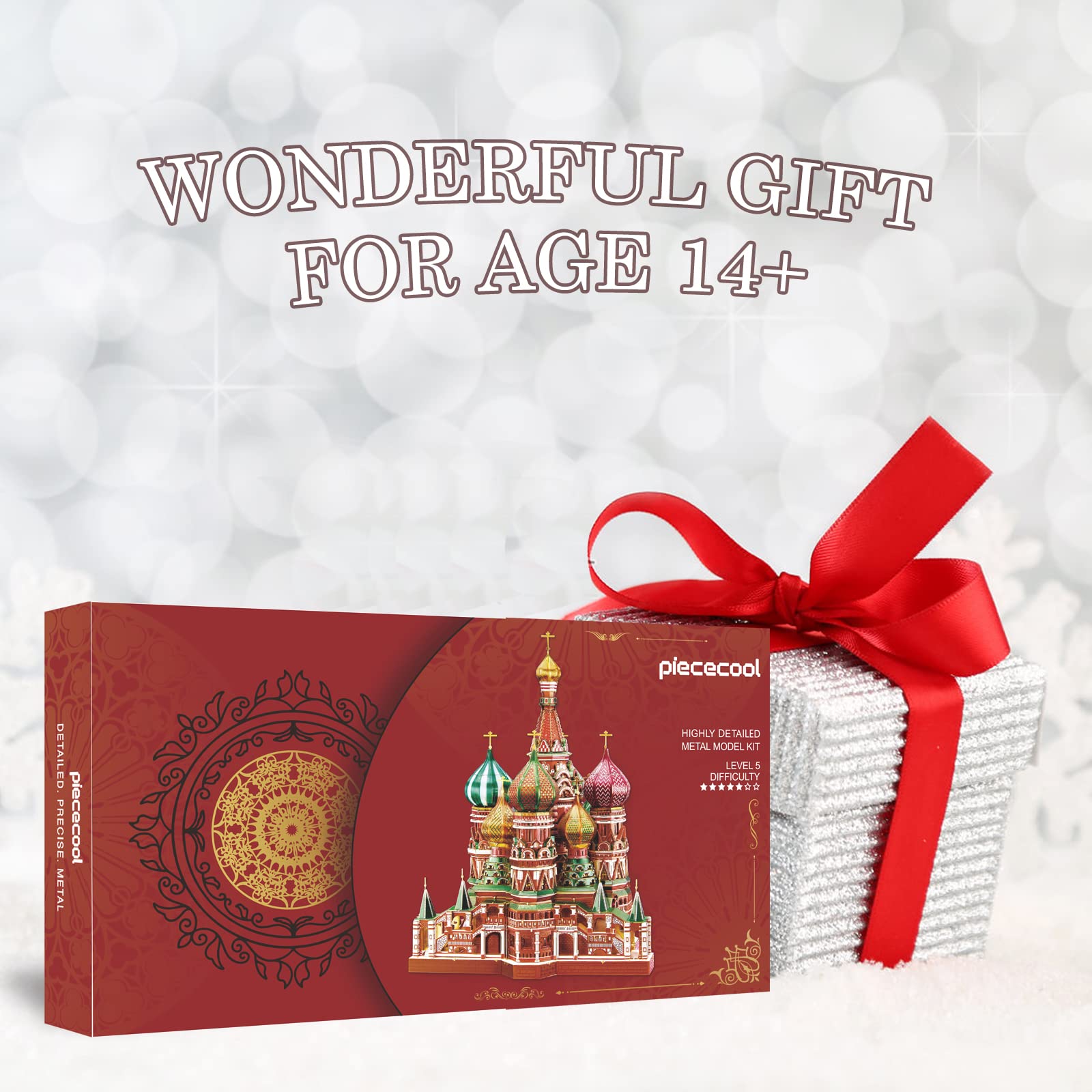 Piececool 3D Puzzle Metall Architecture Saint Basil's Cathedral, 3D Metal Puzzle für 340 Edelstahl, Ganzes Metall, 1:1 Wiederherstellen, Geburtstagsgeschenk, Modellbausatz Erwachsene, 711 Teile
