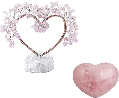 Miniatura 1 de Rockcloud - Árbol de dinero con forma de corazón de cuarzo rosa natural con forma de corazón