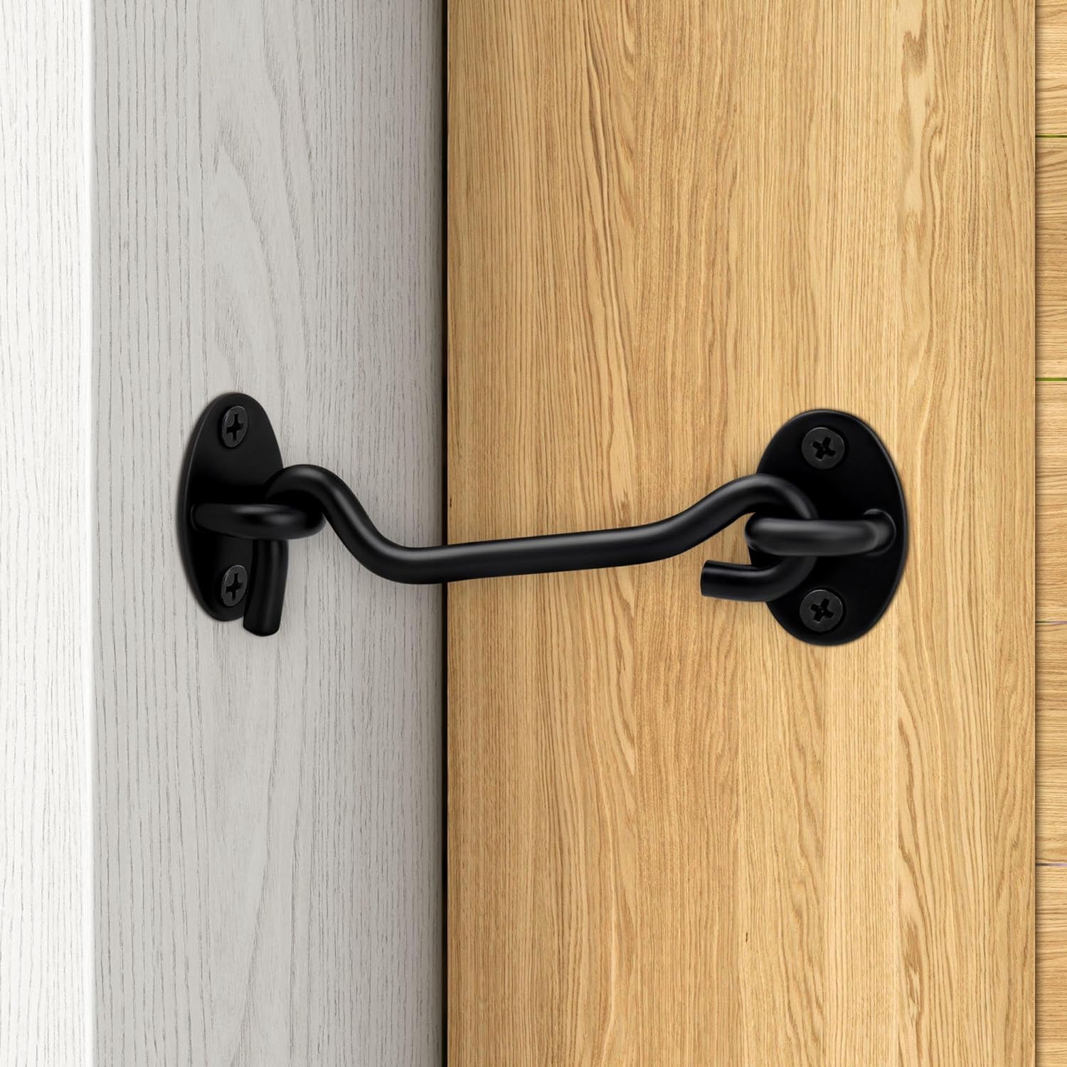 Privacy Hook and Eye Latch, 4 Inch Heavy Duty Barn Door Lock Latch, Gate Lock Cabin Hook for Sliding Door, Black Gate Latches Hardware for Window, Shed, Fence, Gate, Cabinet, Closet