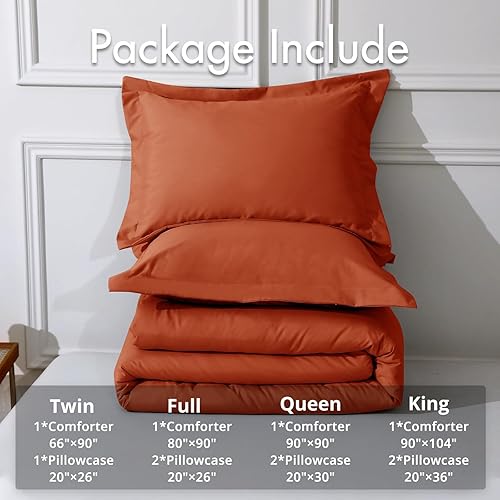 Miniatura 6 de Juego de edredón de tamaño matrimonial, juego de edredón naranja quemado para cama de tamaño matrimonial, ropa de cama suave y cálida de 3 piezas
