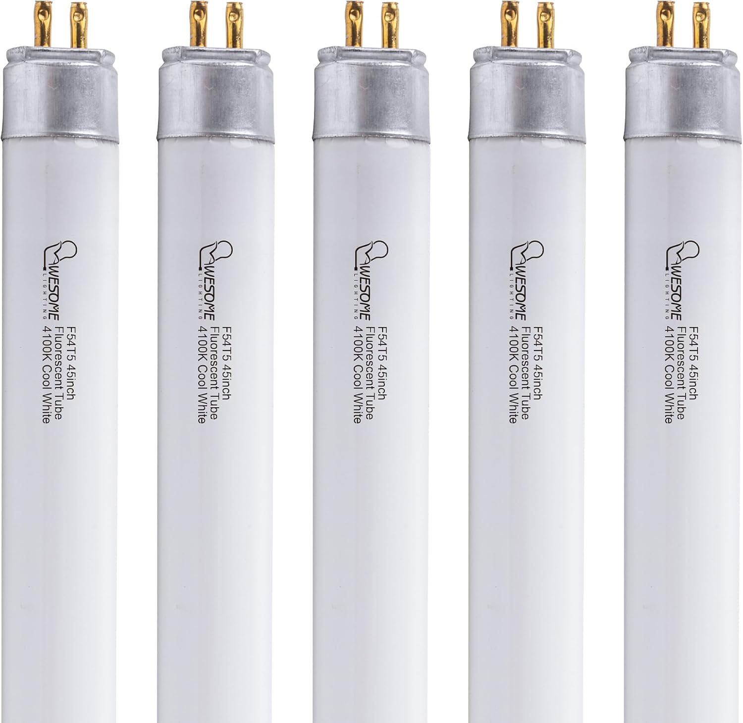 F54T5/841/HO Fluorescent Light Bulb, 46 Inch, T5 54 Watt Replacement Tube, 4100K Cool White, 4200 Lumens, High Output, G5 Bi-Pin Base, 4FT T5 Grow Light Bulbs - 5 Pack