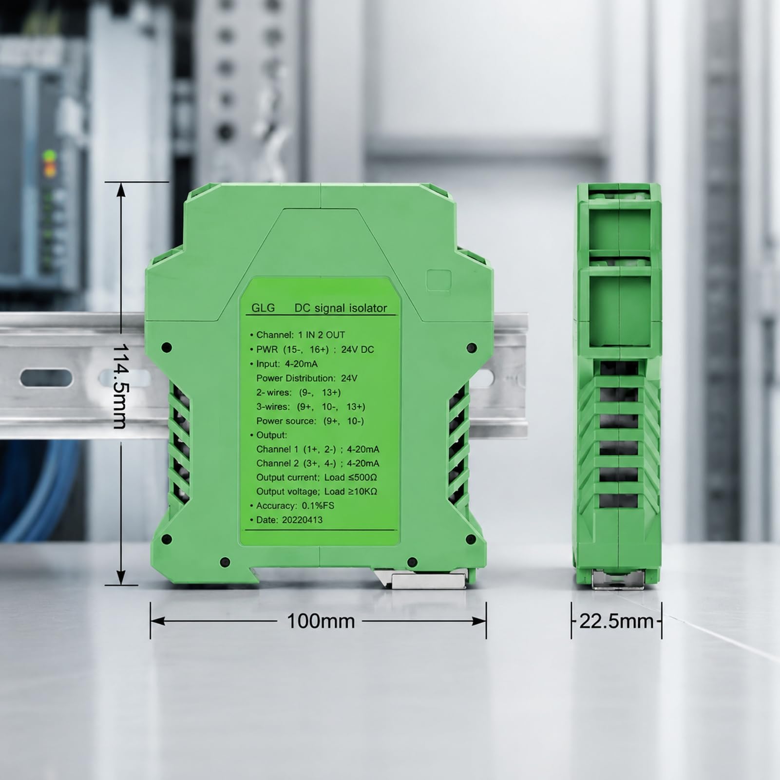 GLG Aislador de señal CC 4-20 mA a 4-20 mA, convertidor de señal 1 en 2 Salida Transmisor de Voltaje de Corriente para detección de PLC, Ultrafino (Una entrada y dos salidas 4-20mA a 4-20mA)