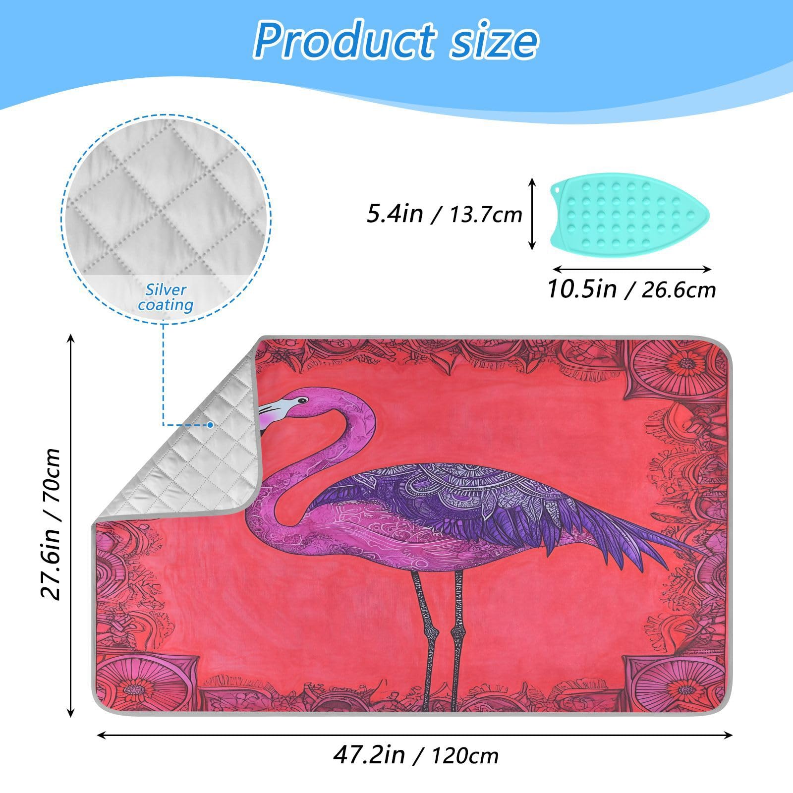 pnyoin Portable Ironing Mat Mysterious Watercolor Flamingo Travel Ironing Pad with Silicone Iron Rest for Steam Pressing on Tabletop or Bed Heat Resistant Portable Quilting & Travel Blanket