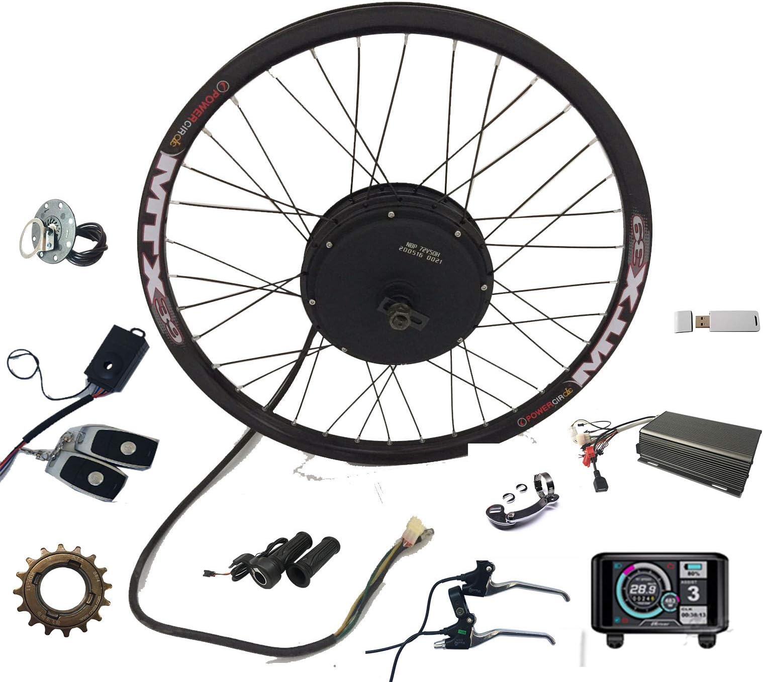 NBPOWER QS 3000W Brushless Hub Motor,72V 80A Sabvoton Controller, TFT Color Display,with PAS and Alarm, 3000W Electric Bike Conversion Kit (27.5inch Rear)