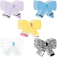 60 Pcs Back to School Bow Cutouts Classroom Decorations Composition Notebook Bulletin Board Decorations Set Pencil Crayon Bowtie Paper Accents for Back to School Office Home Chalkboard Door Wall Decor