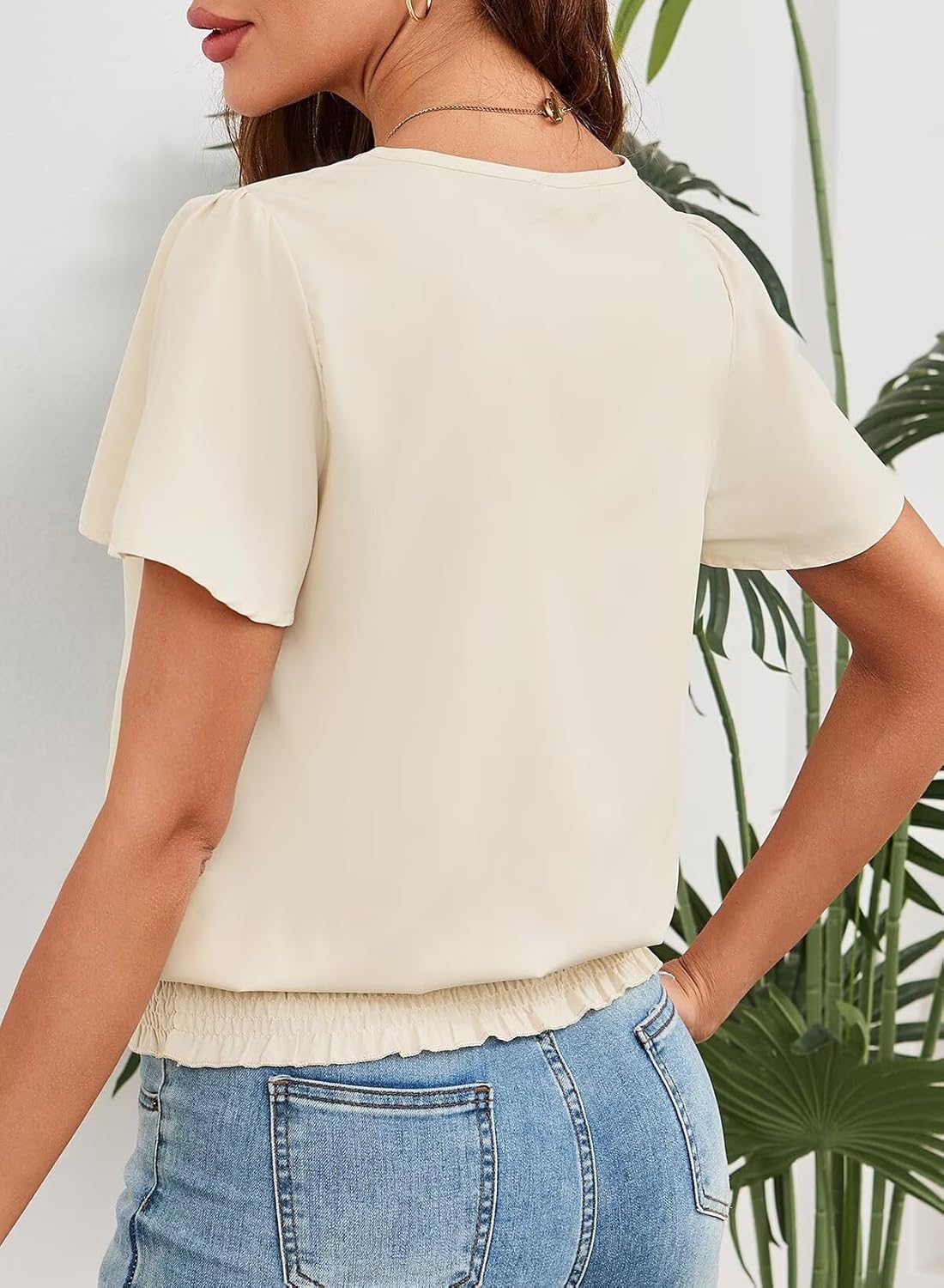 Womens Summer Tops Scoop Neck Ruffle Sleeve Shirts Cute Pleated Front Blouses Dressy Casual 2026 - Image 4