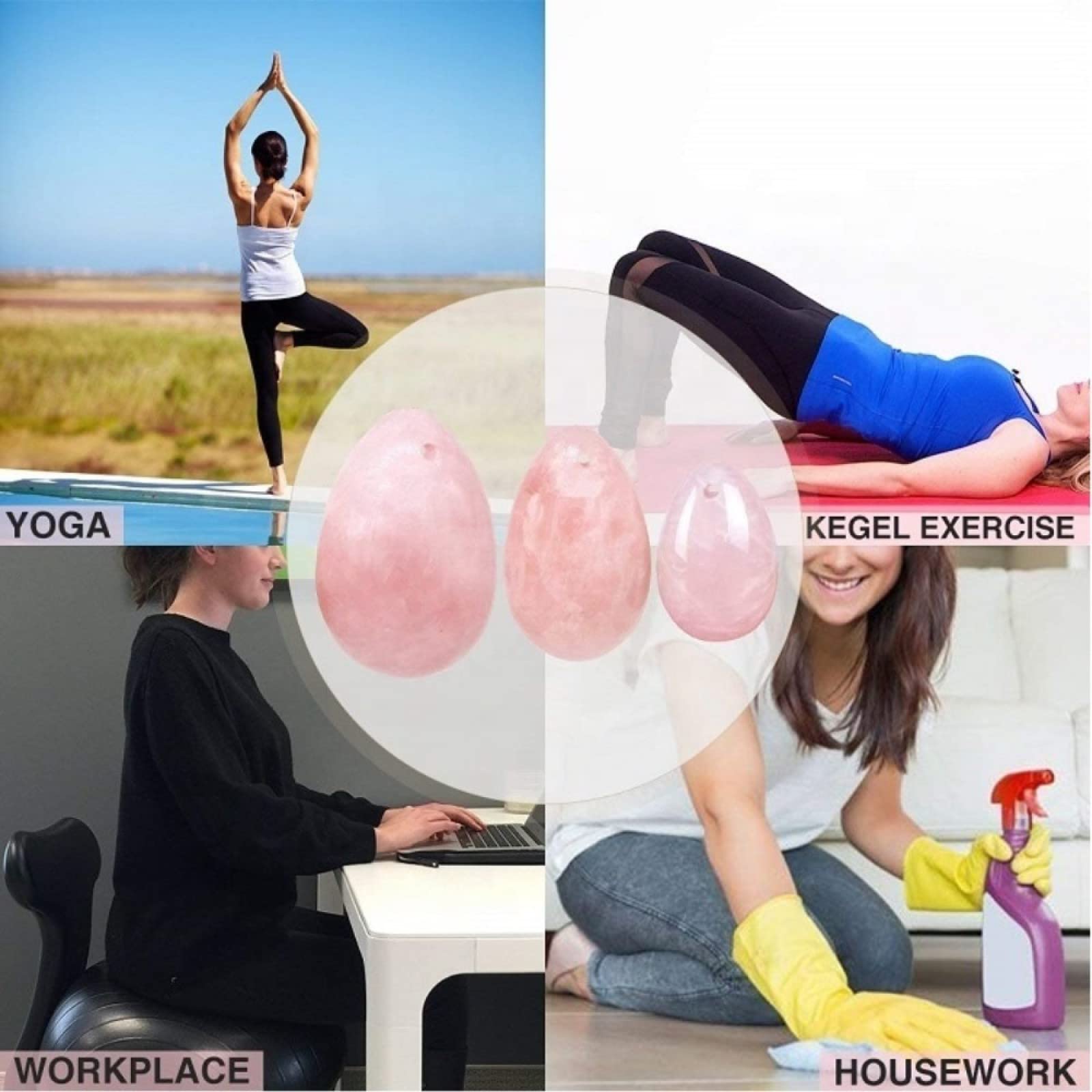 Oeuf de Yoni de Quartz Rose Oeufs de Jade Femmes Kegel Exerciseur Jade Crystal Kegel Oeufs, Unakite Egg Set