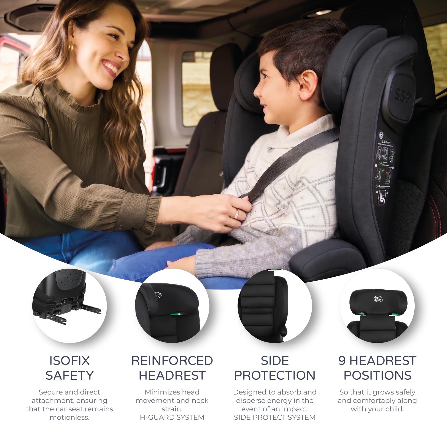 MS BabyWorld fotelik samochodowy BETA i ALPHA Isofix Group 2/3 i rozkładany podnośnik, I-Size R129, uniwersalny, 15 – 36 kg, 100 – 150 cm, pas bezpieczeństwa, dla niemowląt i dzieci
