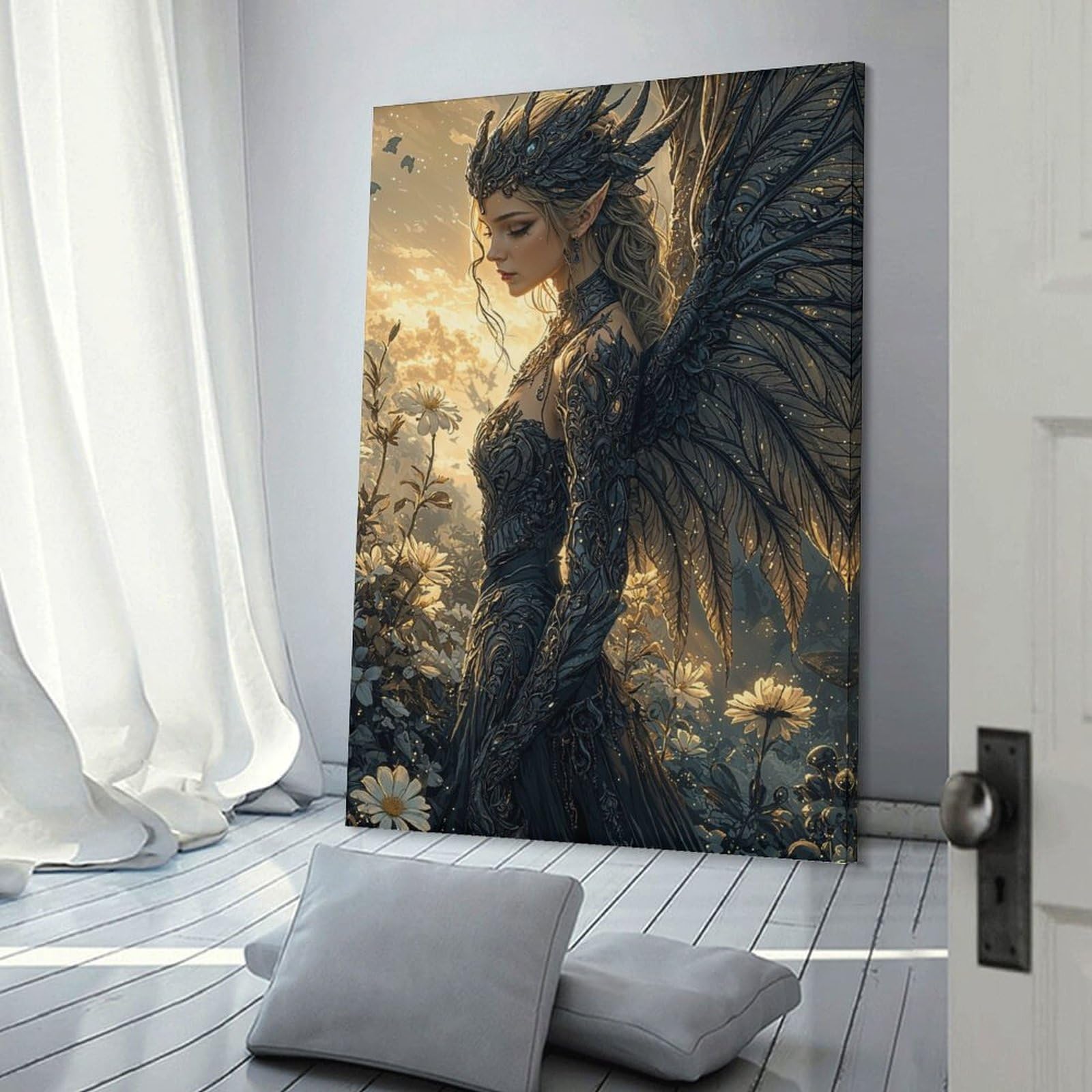 Junmoney Frame-Style-13 Fantasy Angel Wings Dress Canvas Wall Picture, 20X30inch(50X75cm), For Study, Office Or Focused Interiors, Home Office Artwork With Decorative Appeal