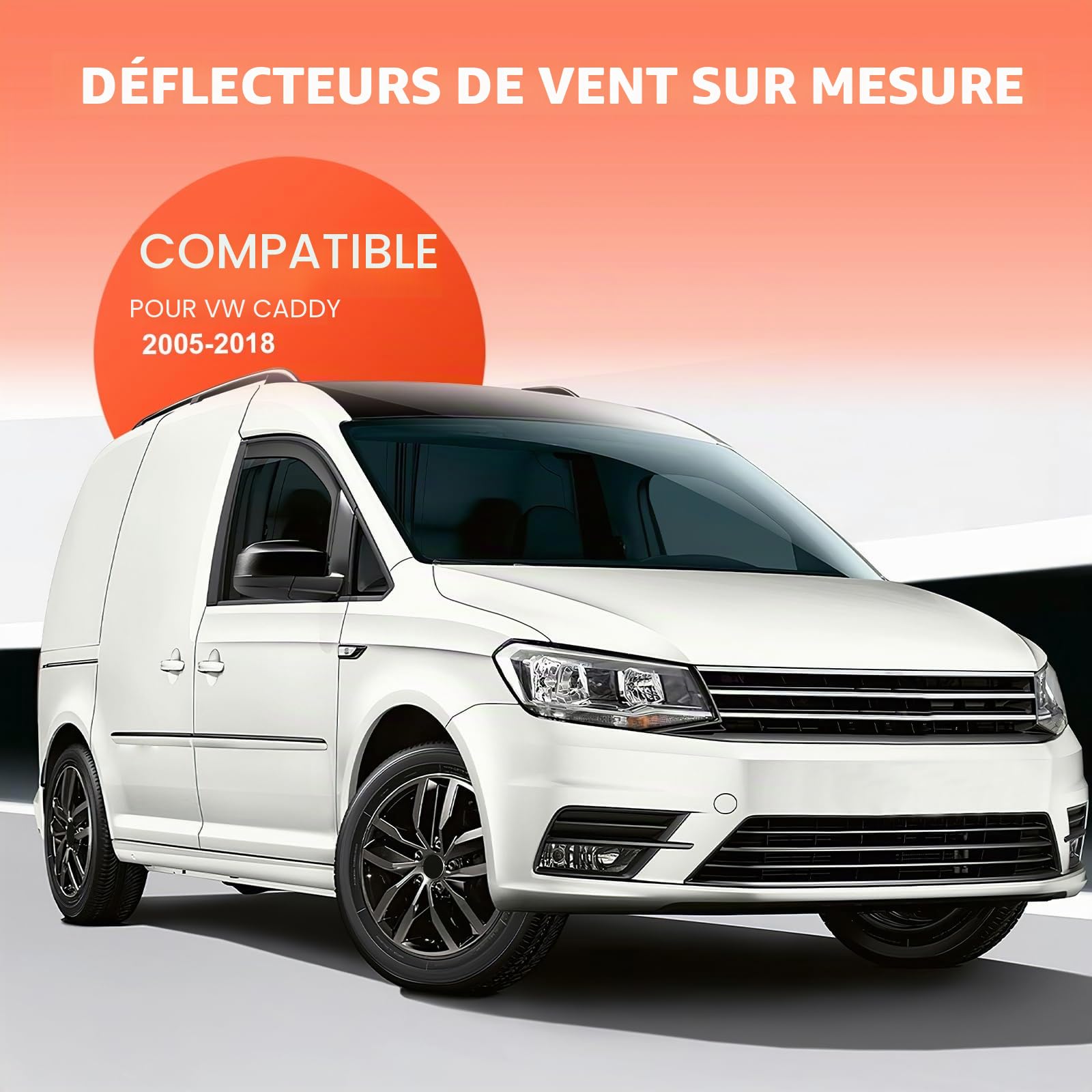 GEARMONSTER Déflecteurs de vent Compatibles avec Volkswagen Caddy 2005-2018, Déflecteurs de pluie, Déflecteurs intégrés Déflecteur de vent intégré, avant, Noir, 2 pièces