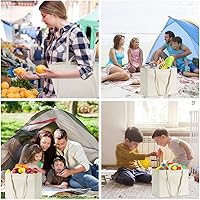 Vista 2 de Bolsa de lona reutilizable LINICE con asa larga y asa corta plegable, resistente y lavable (paquete de 3) Asas largas/cortas