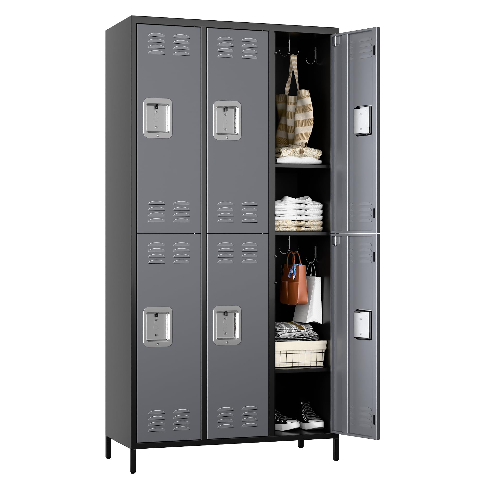 SPKAPO 6 Door Metal Storage Locker 18 Hooks,Metal Locker for Employees with Lock for School Garage Office Gym Bedroom,Assembly Required,6 Door Black &