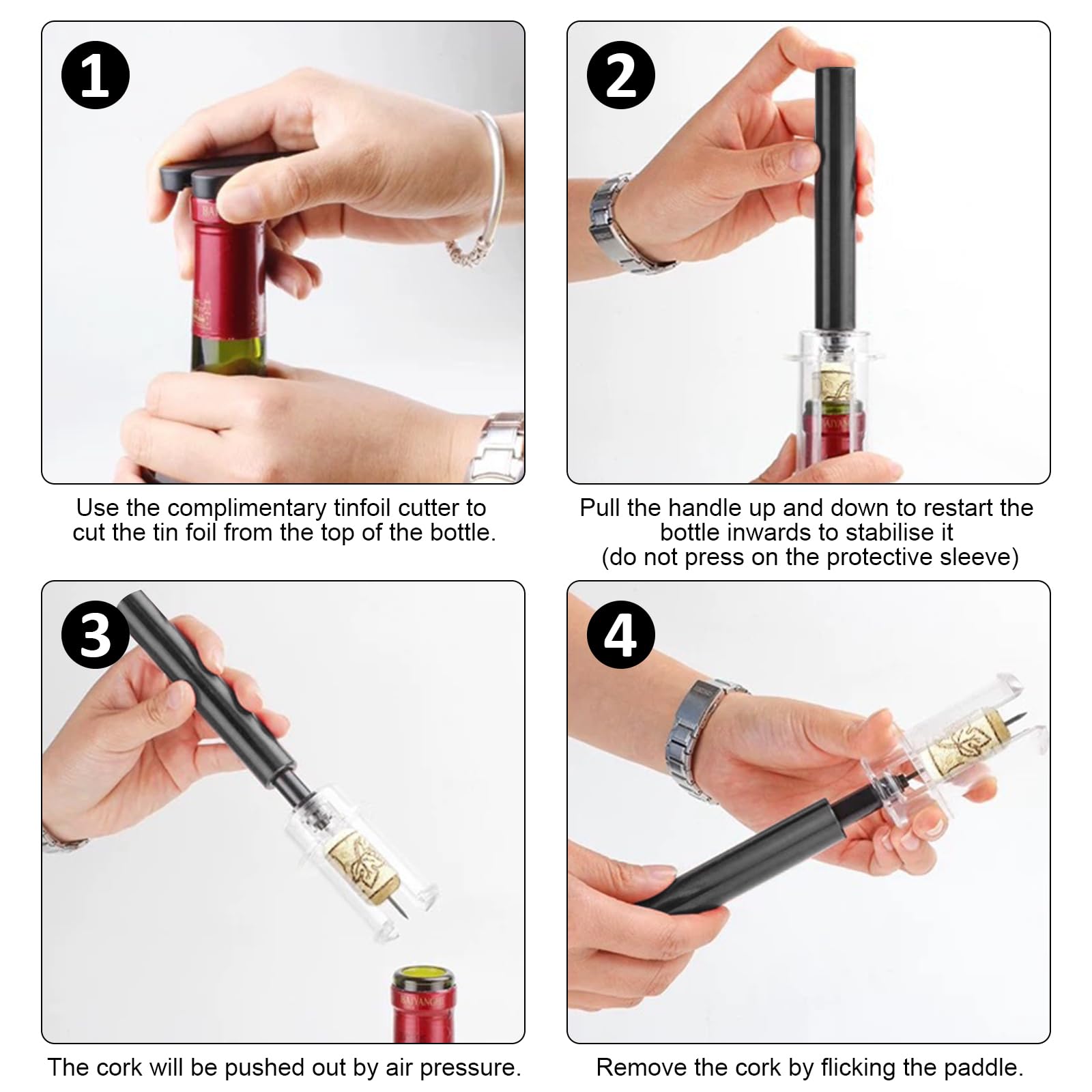 Sacacorchos Aire, Abridor de Vino y Botellas con Cortador de Aluminio - Descapsulador, Air Pump Wine Opener