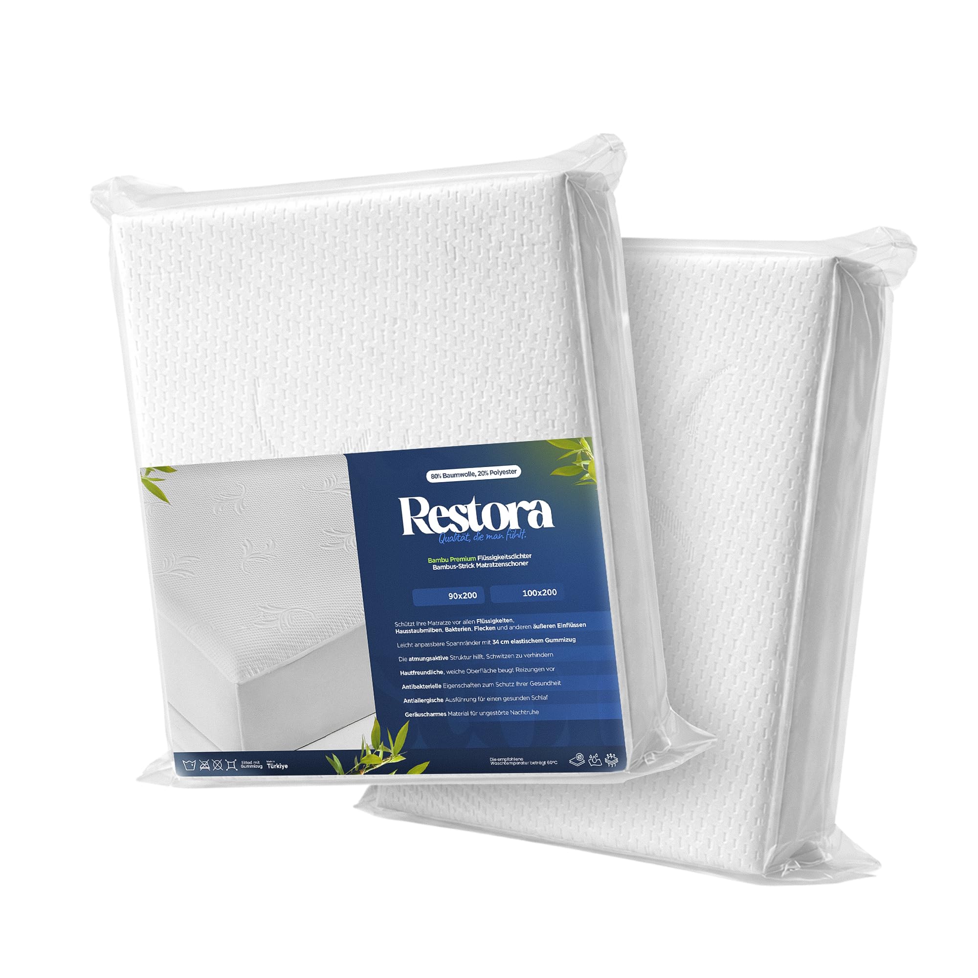 Protector de colchón de bambú resistente al agua, 160 x 200 cm, con puente de 34 cm, transpirable, antibacteriano, apto para alérgicos, bajo ruido, lavable a 60 °C, certificado Öko-Tex