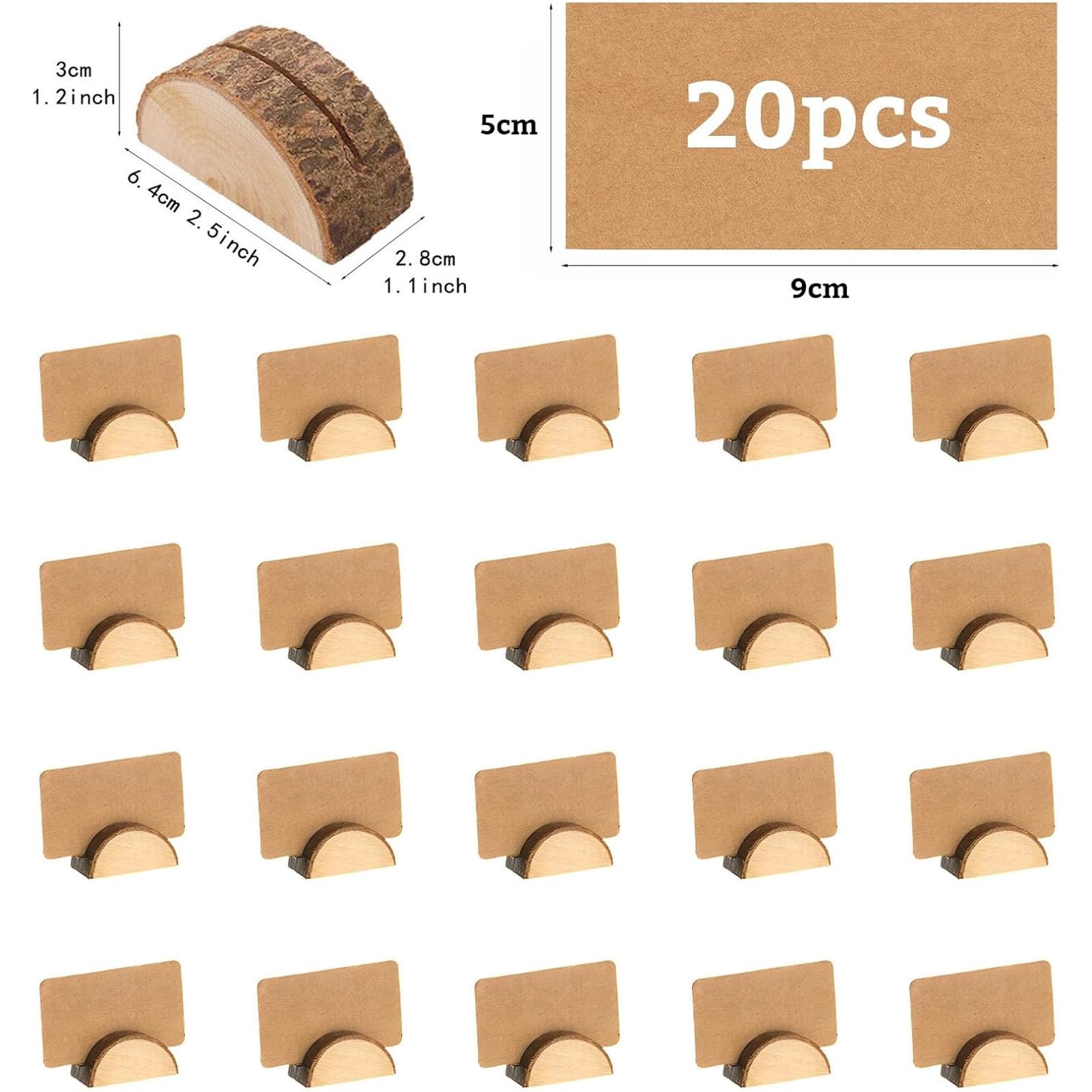 20 Piezas Porta Tarjetas de Mesa, Porta Tarjetas de Madera para Bodas, con 20 Tarjetas de Papel Kraft para Bodas y Fiestas